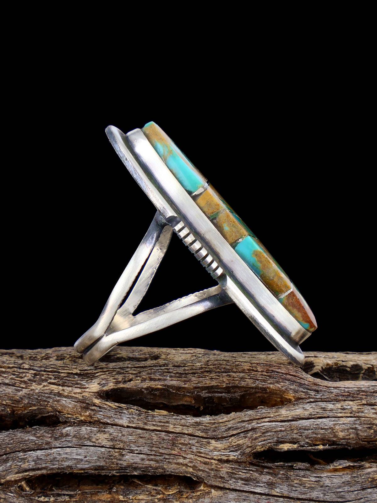 Navajo Turquoise Inlay Ring, Size 8 - PuebloDirect.com