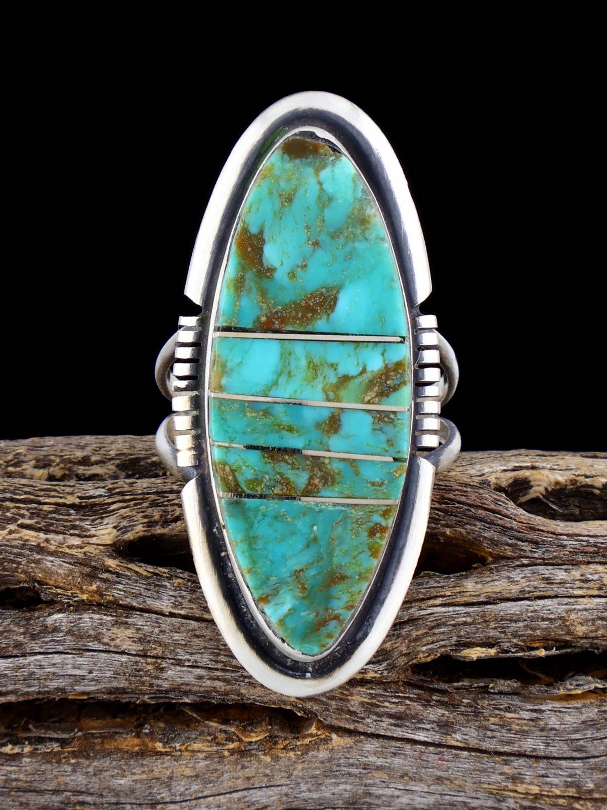 Navajo Turquoise Inlay Ring, Size 7 - PuebloDirect.com