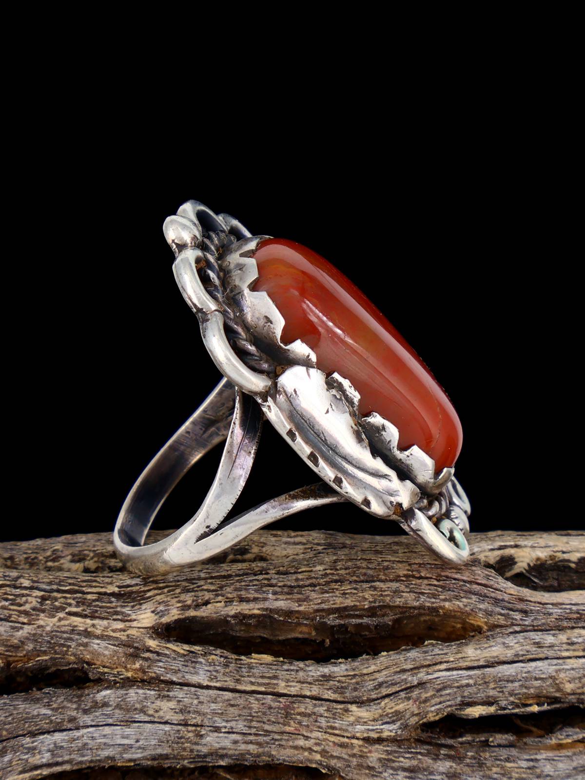 Estate Old Sterling Silver Petrified Wood Ring, Size 6.5 - PuebloDirect.com