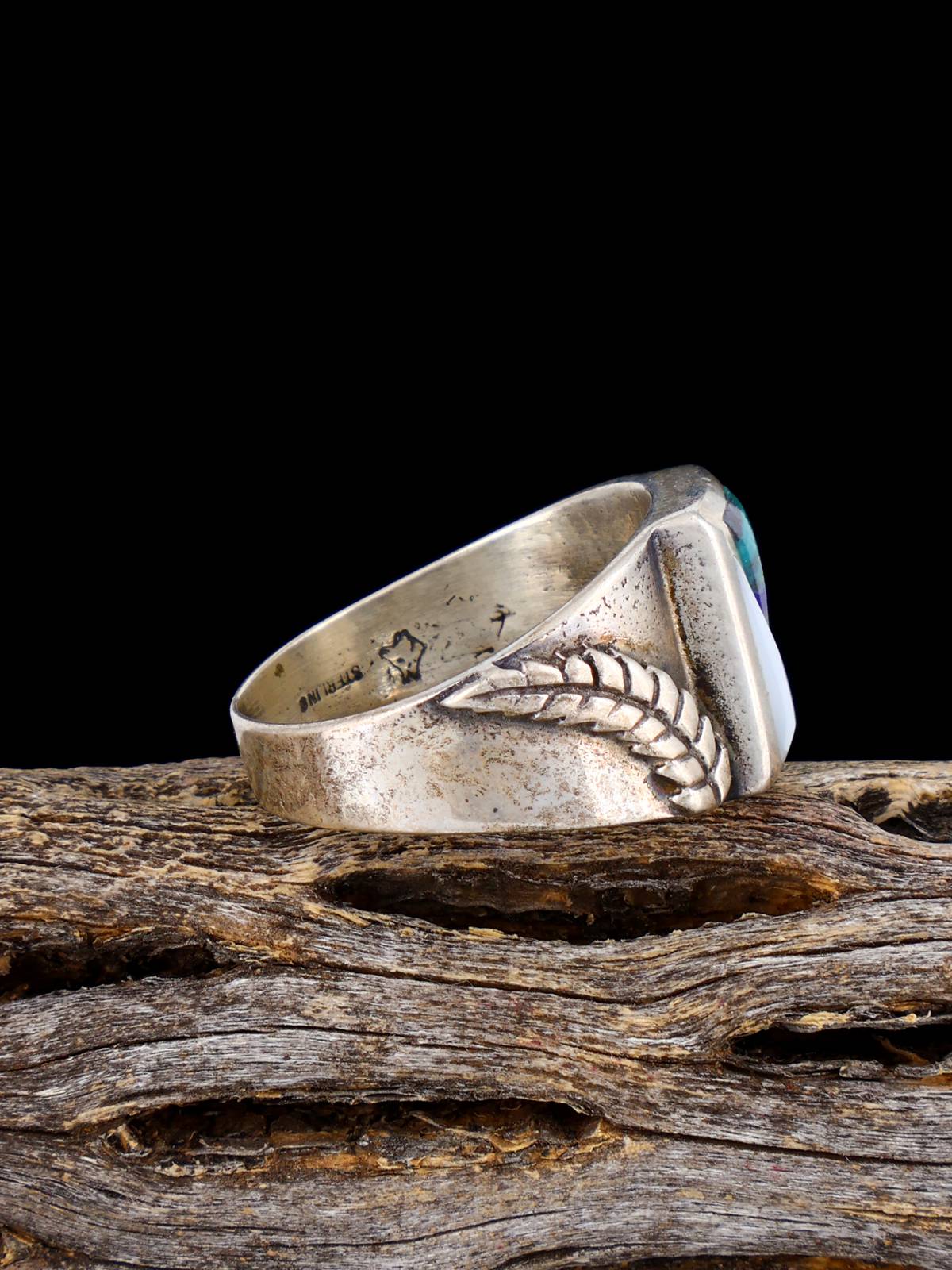 Vintage Native Sterling Silver Multistone Inlay Ring, Size 9 1/2 - PuebloDirect.com