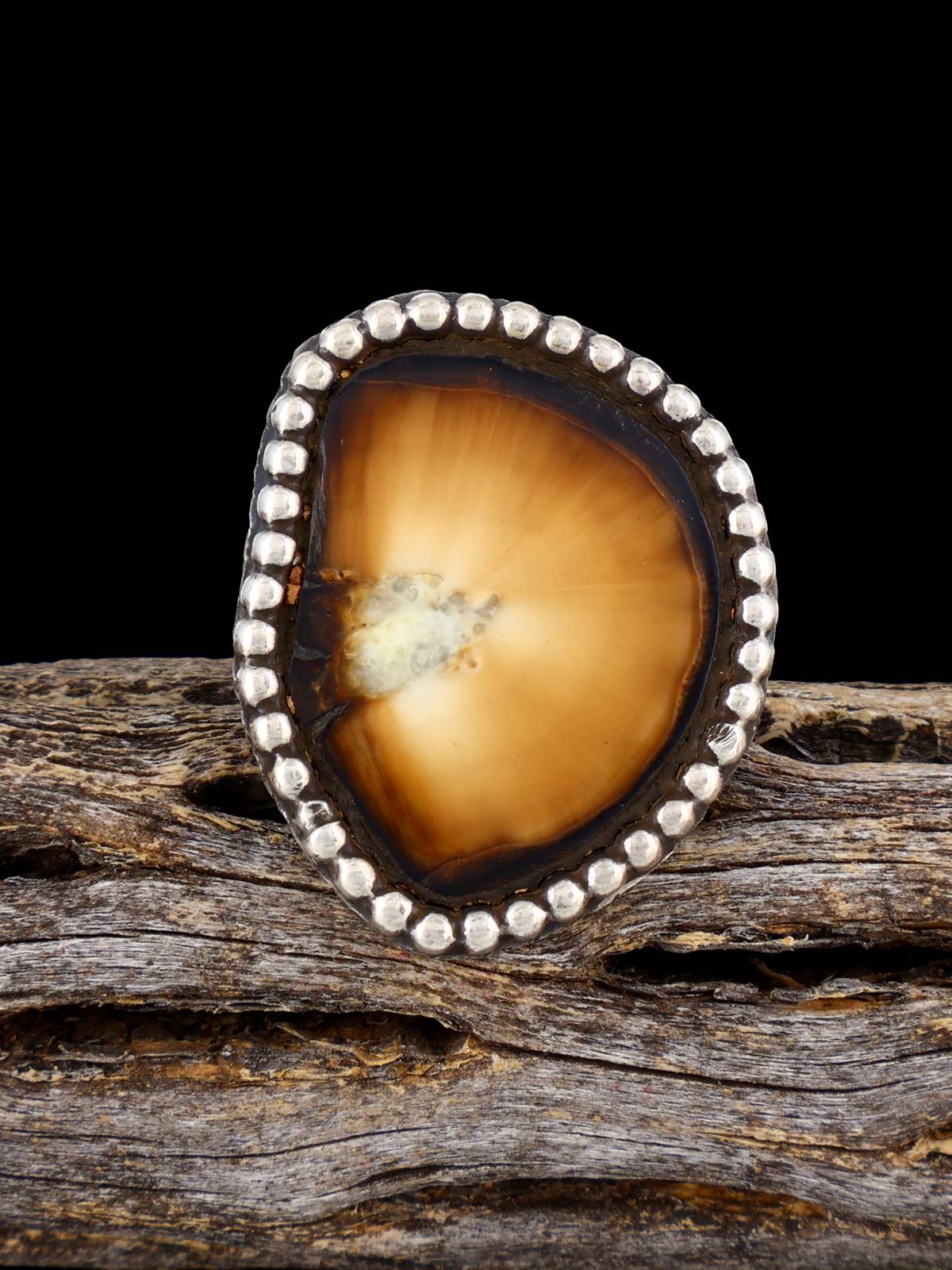 Vintage Sterling Silver Petrified Wood Ring, Size 6