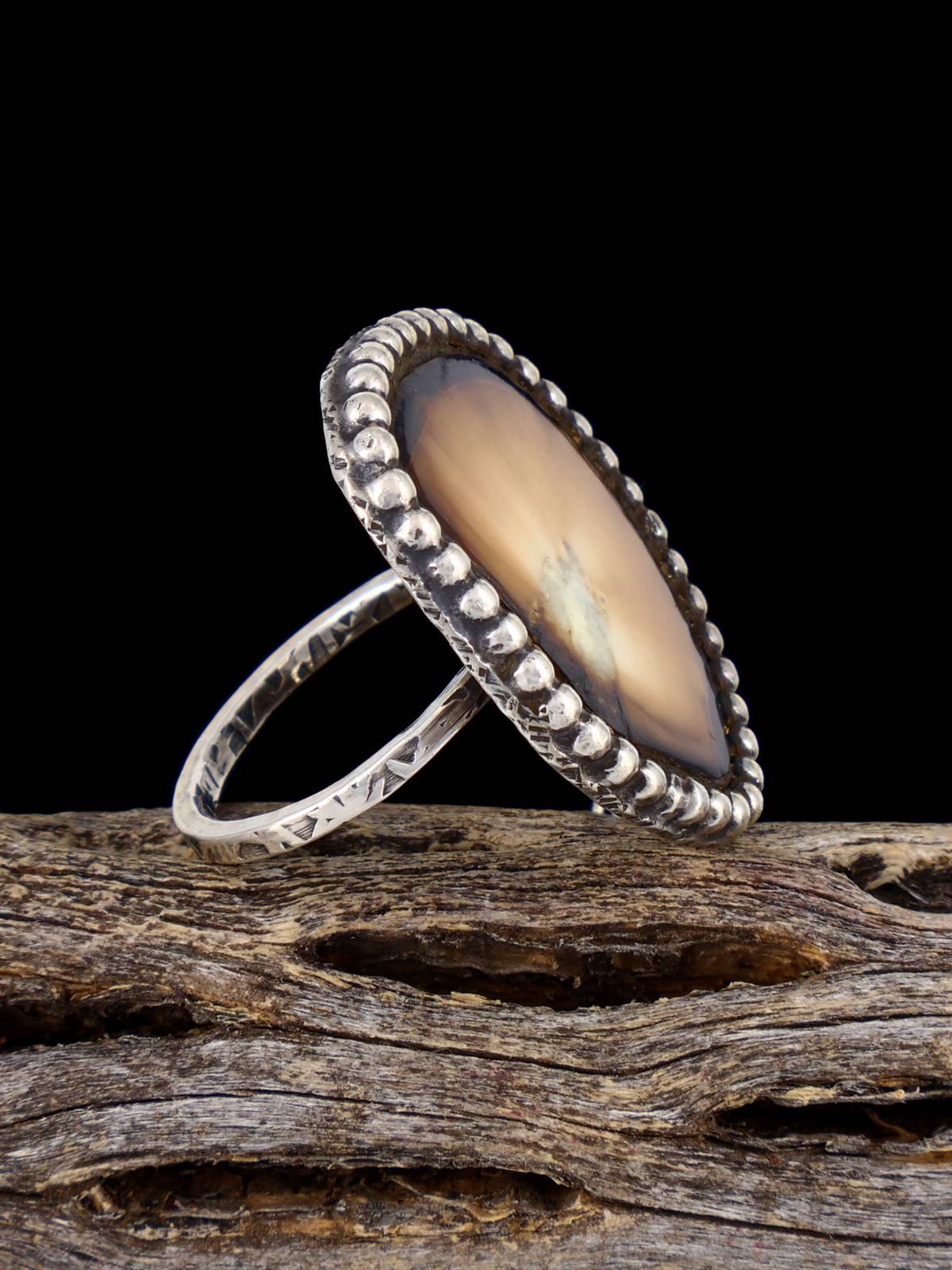 Vintage Sterling Silver Petrified Wood Ring, Size 6
