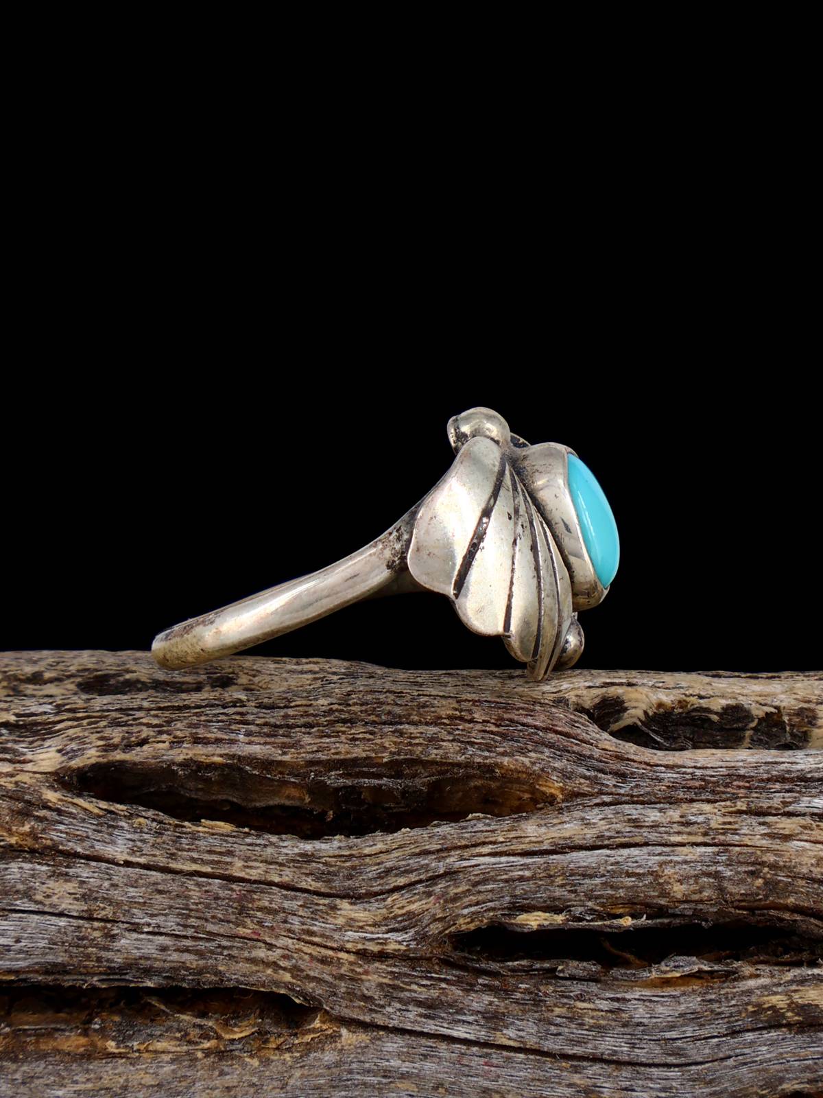 Estate Native Sterling Silver Turquoise Ring, Size 5 - PuebloDirect.com