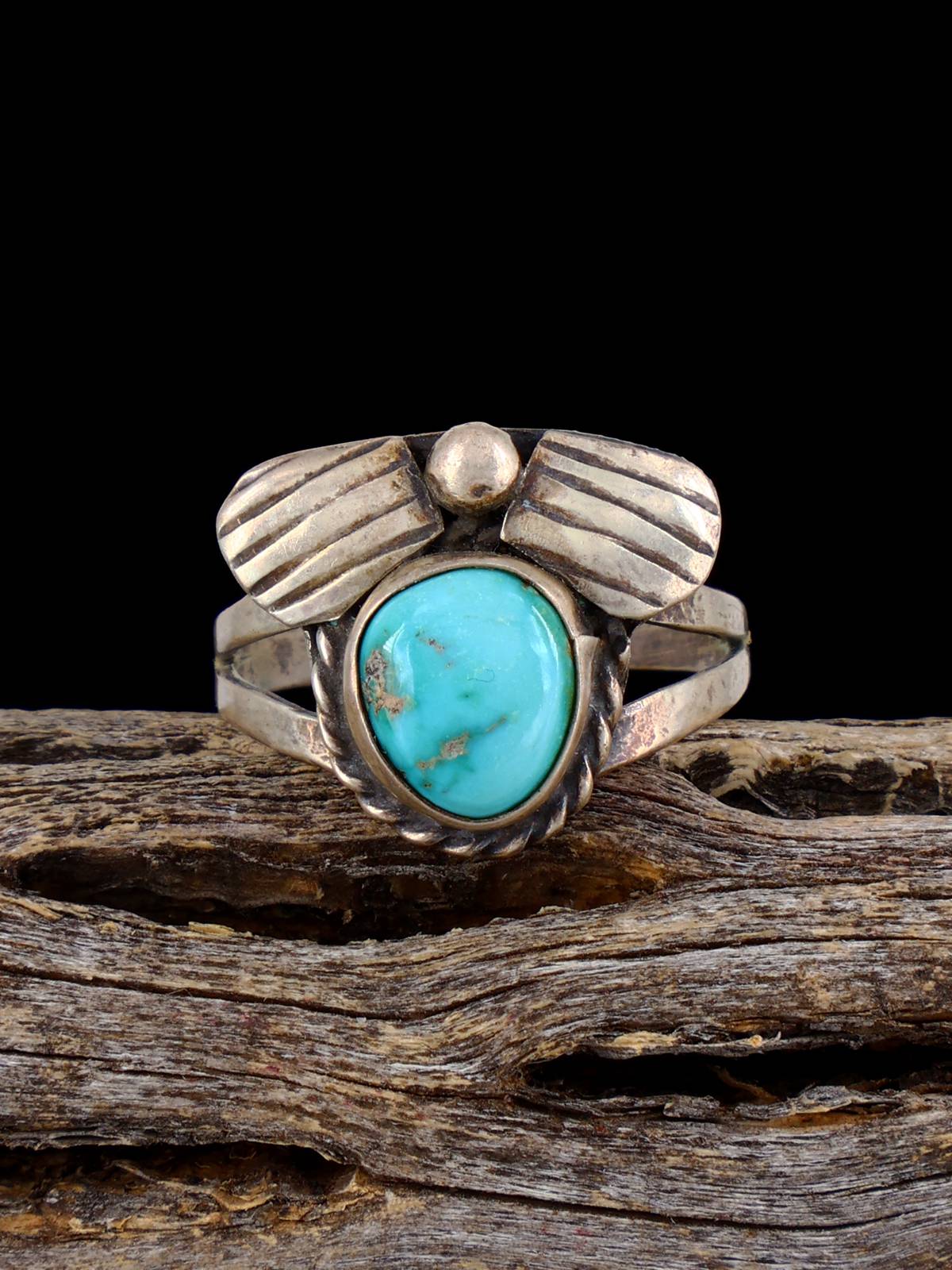 Vintage Native Turquoise Sterling Silver Ring, Size 7 1/4 - PuebloDirect.com
