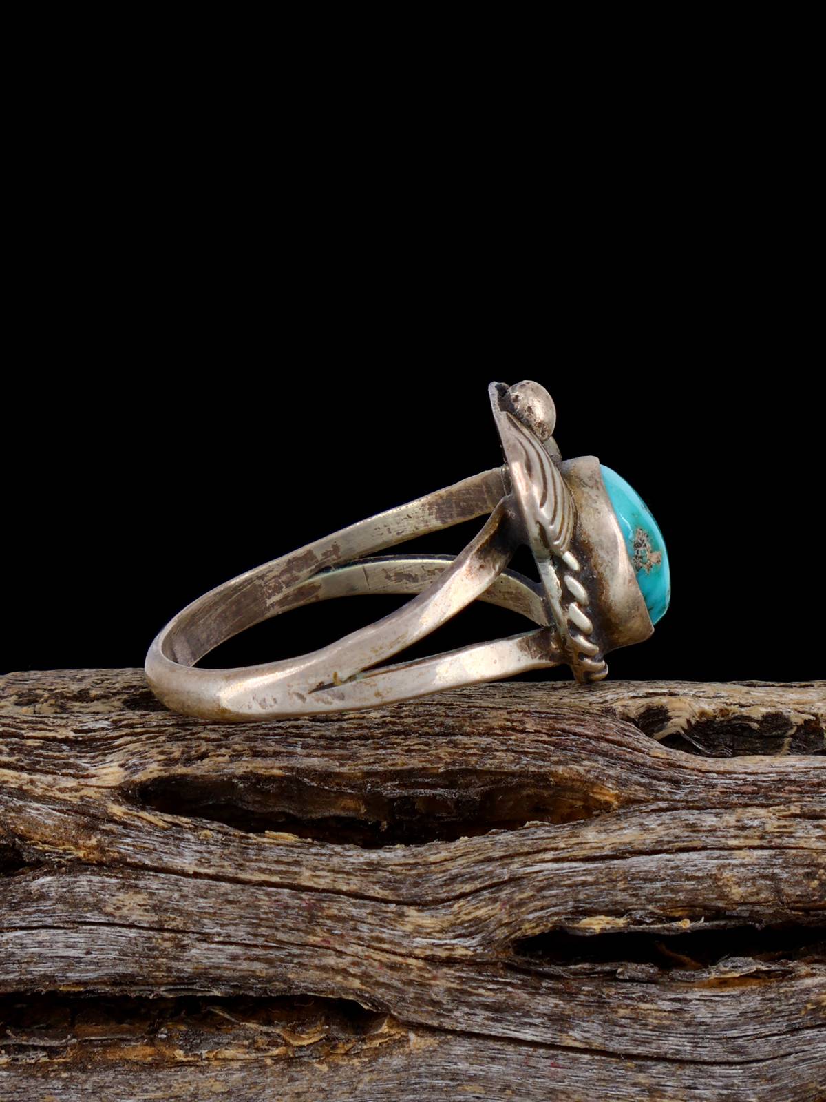Vintage Native Turquoise Sterling Silver Ring, Size 7 1/4 - PuebloDirect.com