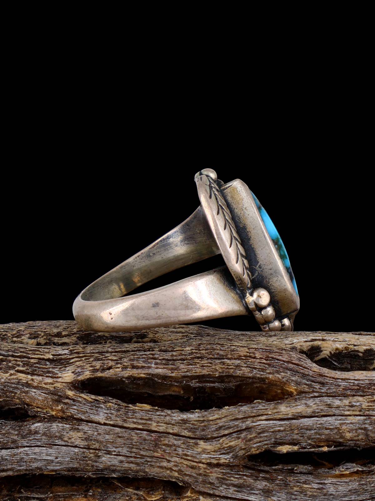 Estate Native Turquoise Sterling Silver Ring, Size 4 1/2 - PuebloDirect.com