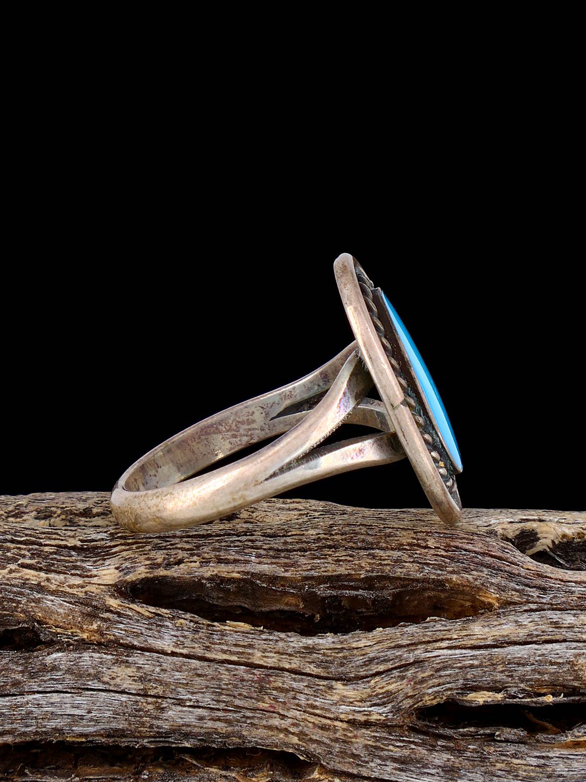 Vintage Native Turquoise Sterling Silver Ring, Size 6 - PuebloDirect.com