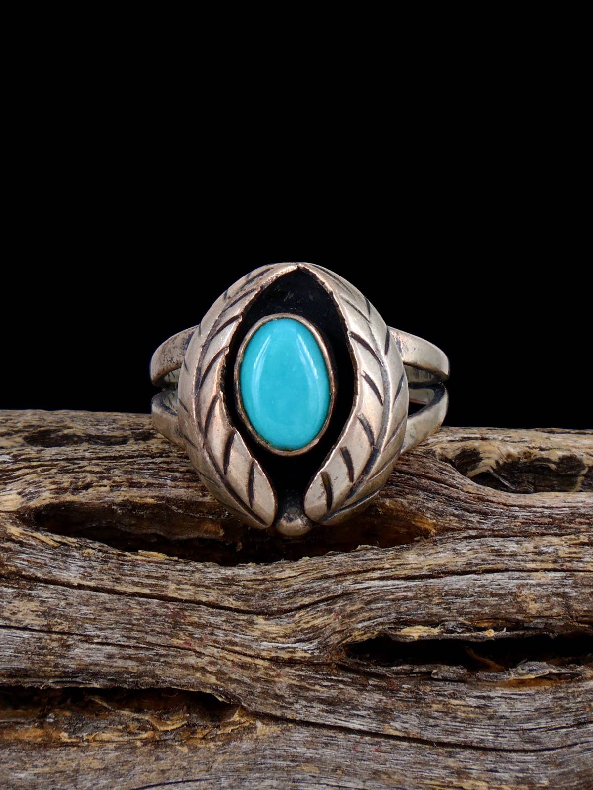 Estate Native Sterling Silver Turquoise Ring, Size 4 - PuebloDirect.com