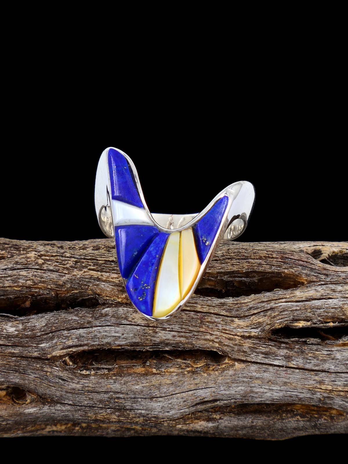 Navajo Lapis and Mother of Pearl Inlay Ring Size 8 1/2