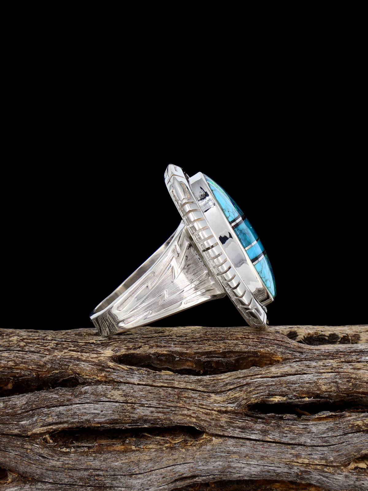 Navajo Opalite and Turquoise Inlay Ring, Size 6 1/2