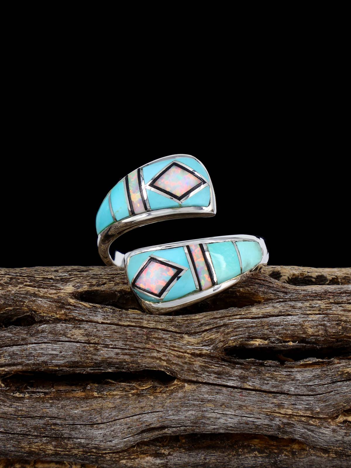 Adjustable Turquoise and Opalite Inlay Ring, Size 7+