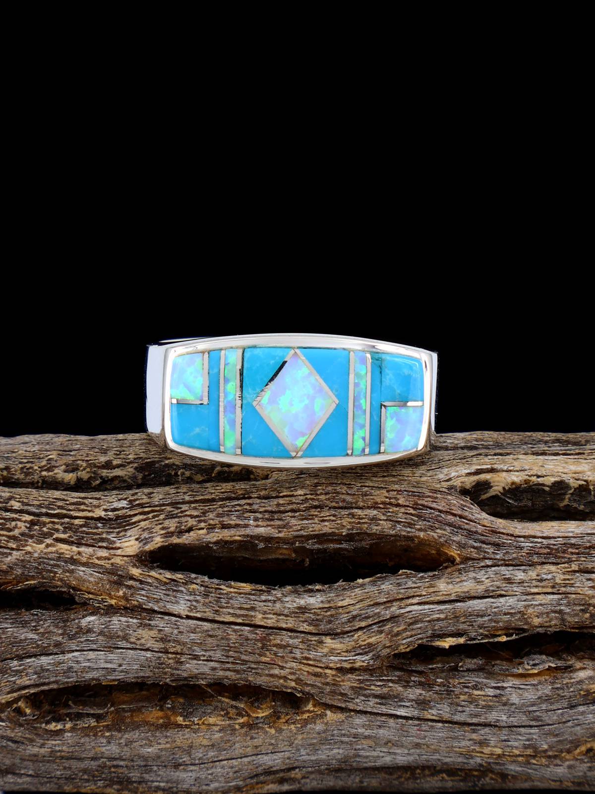 Navajo Turquoise and Opalite Inlay Ring Size 9 1/2