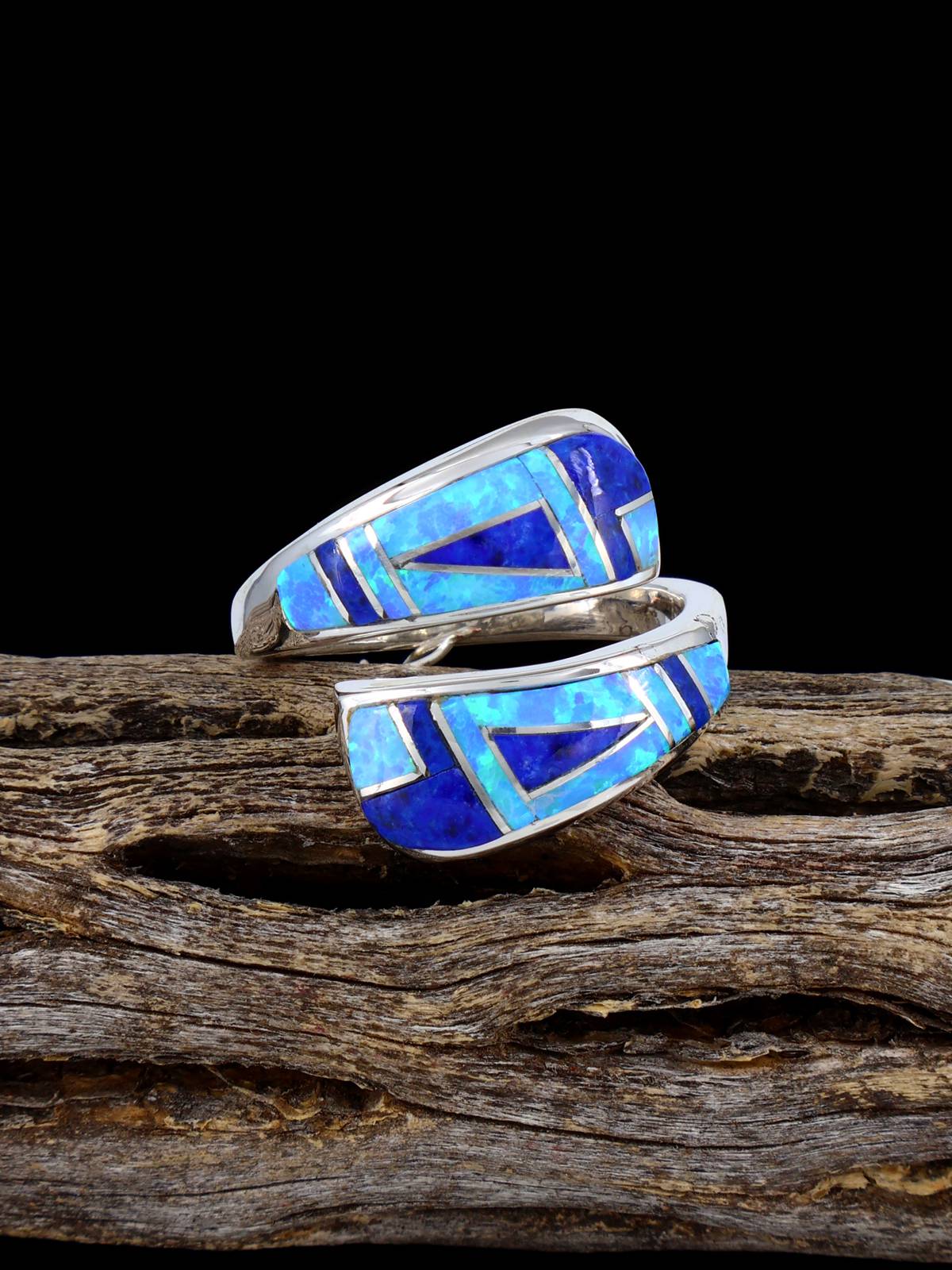 Adjustable Lapis and Opalite Inlay Ring, Size 7+