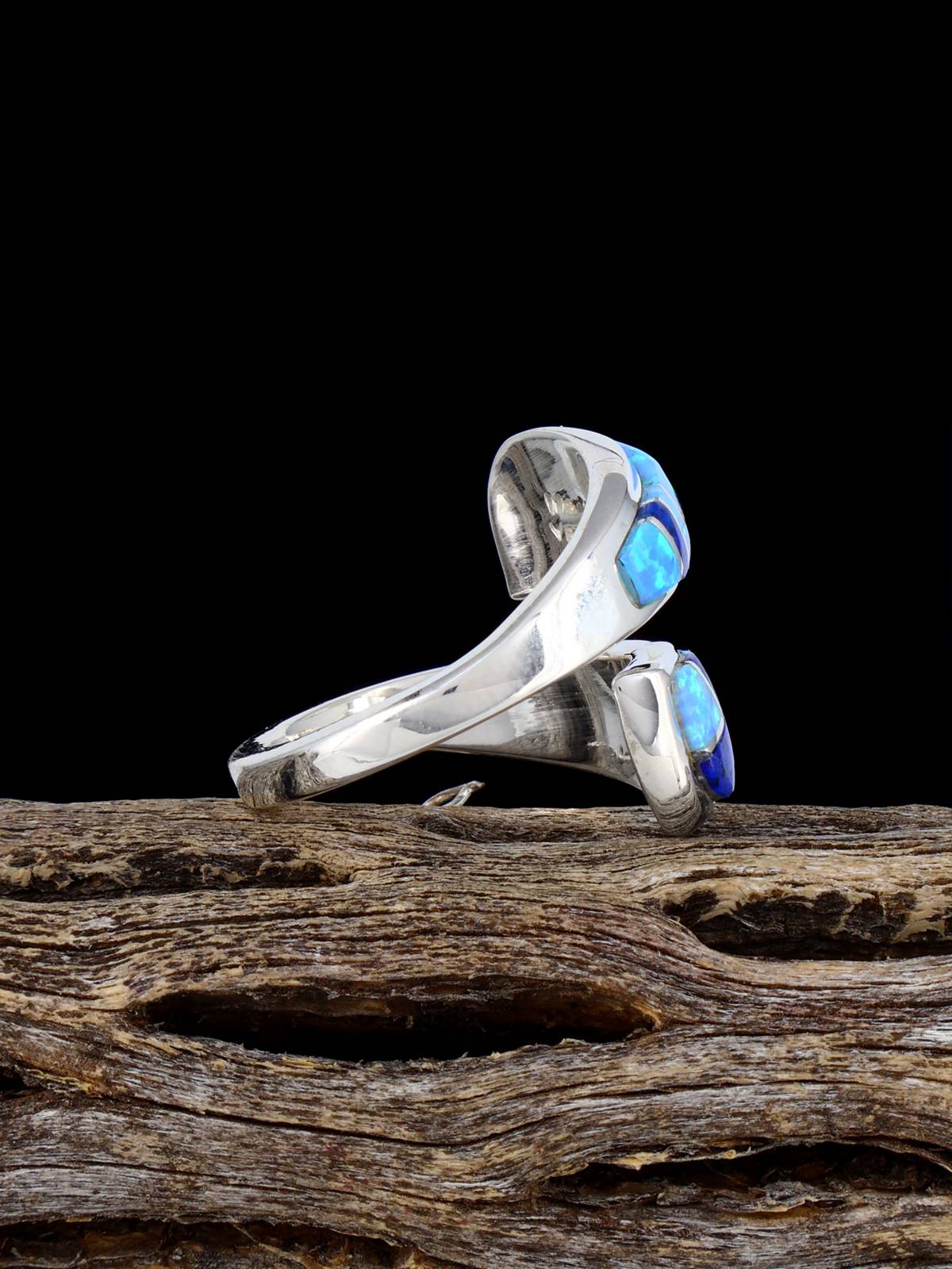 Adjustable Lapis and Opalite Inlay Ring, Size 7+