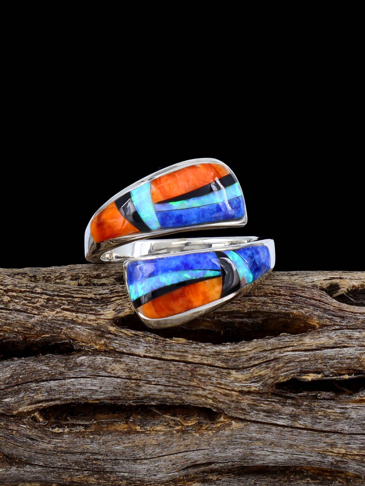 Adjustable Lapis and Spiny Oyster Inlay Ring, Size 7+