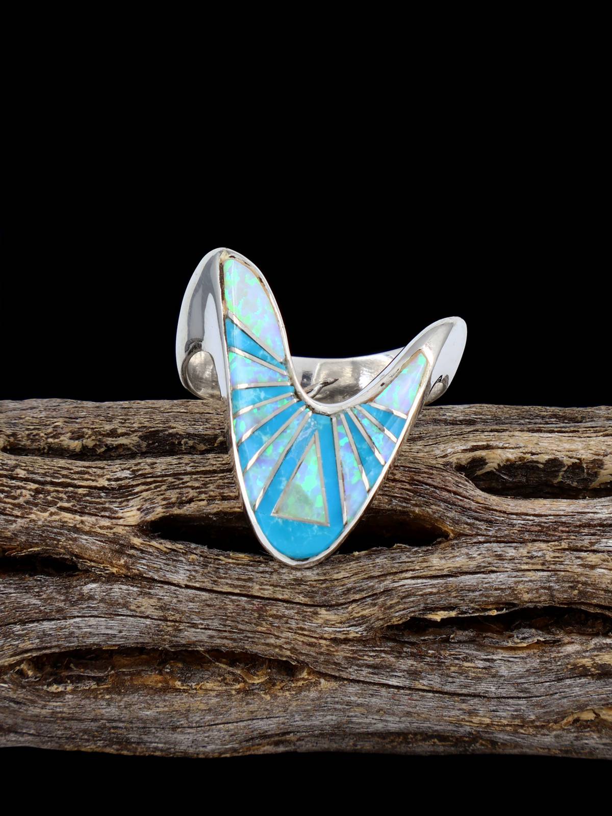 Navajo Turquoise and Opalite Inlay Ring Size 8 1/2