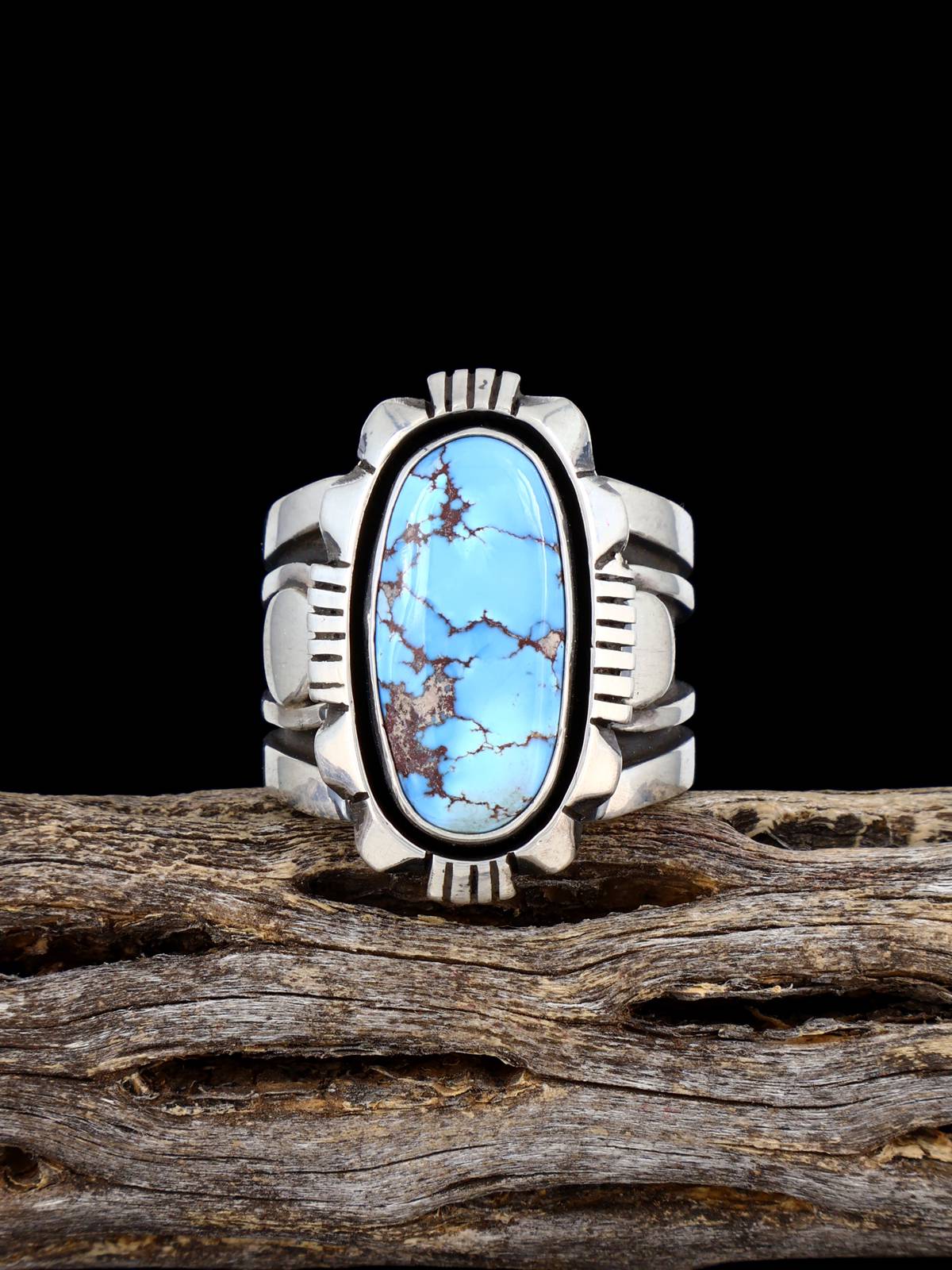 Navajo Sterling Silver Golden Hill Turquoise Ring, Size 8 3/4