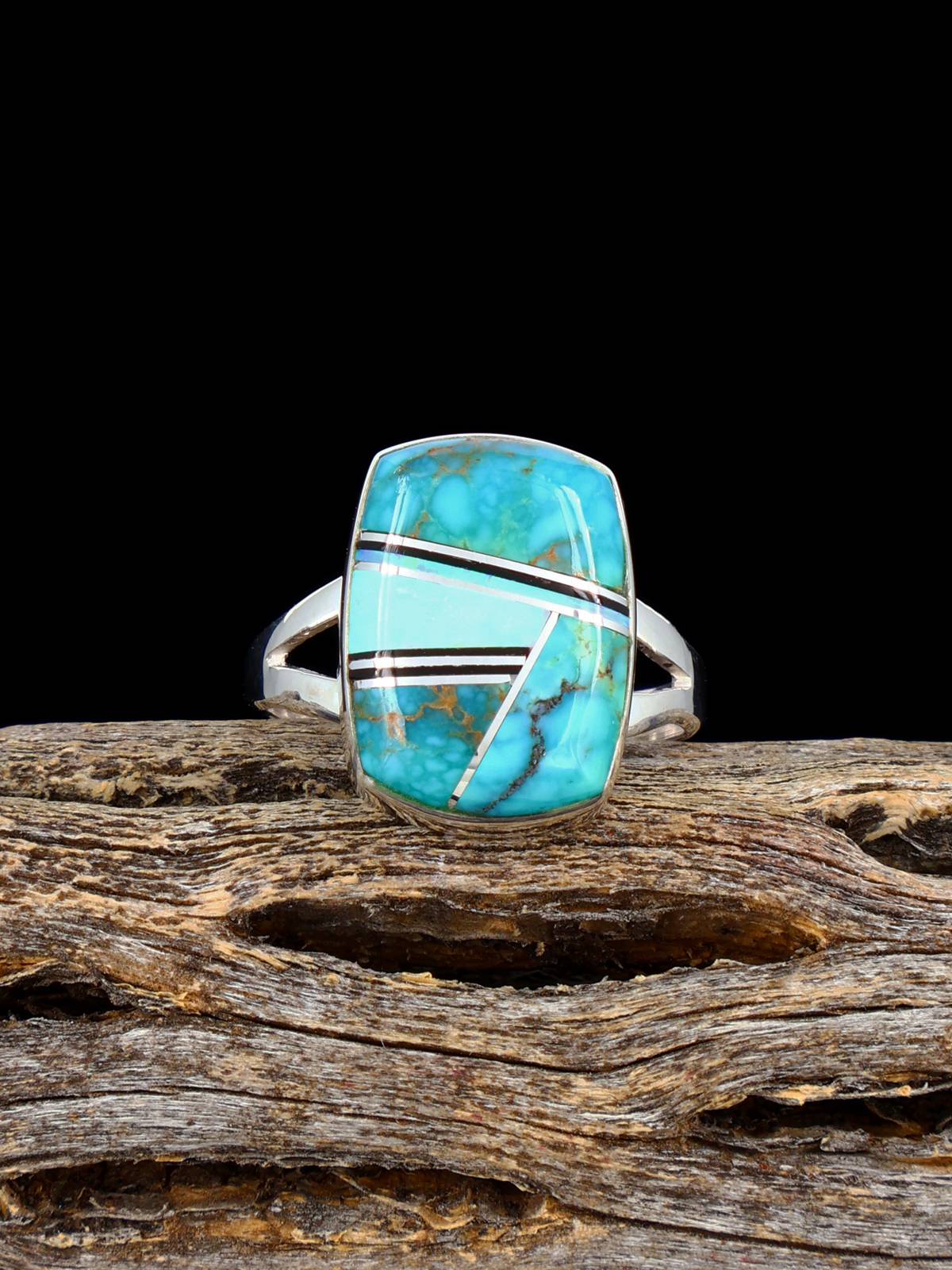 Navajo Turquoise and Opalite Inlay Ring, Size 6