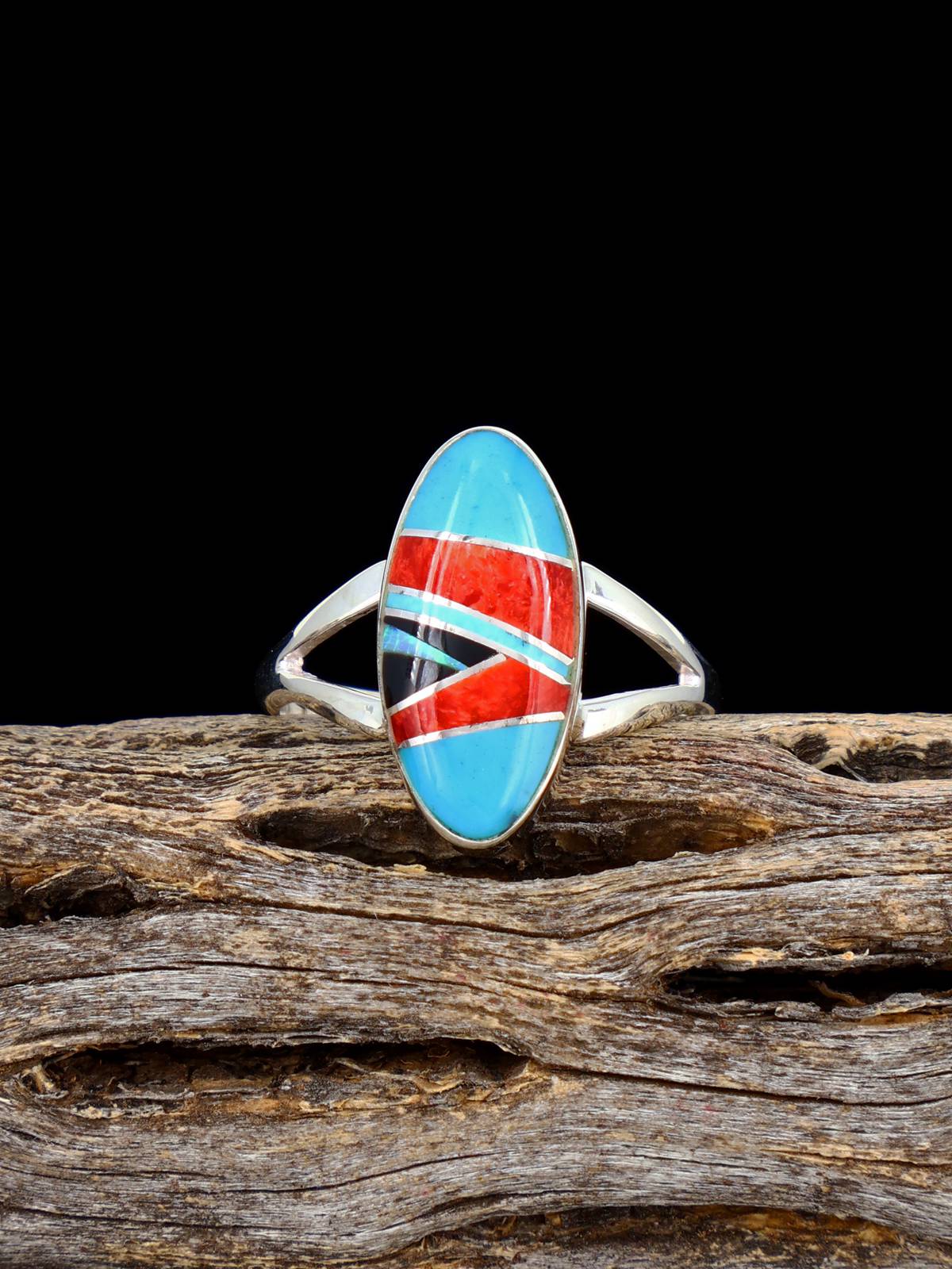 Navajo Spiny Oyster Inlay Ring, Size 8 1/4