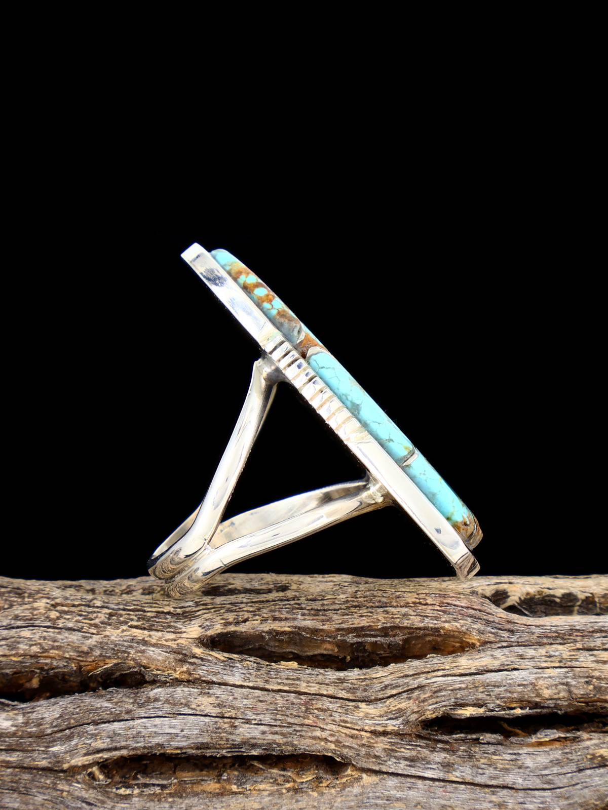 Anillo navajo de plata de ley con turquesa dorada natural, talla 7
