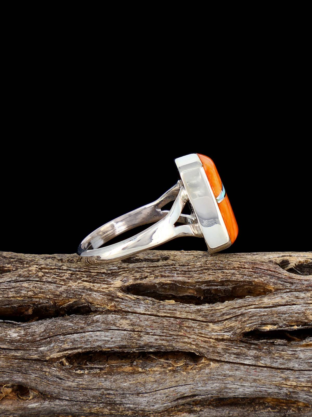 Navajo Spiny Oyster Inlay Ring, Size 7