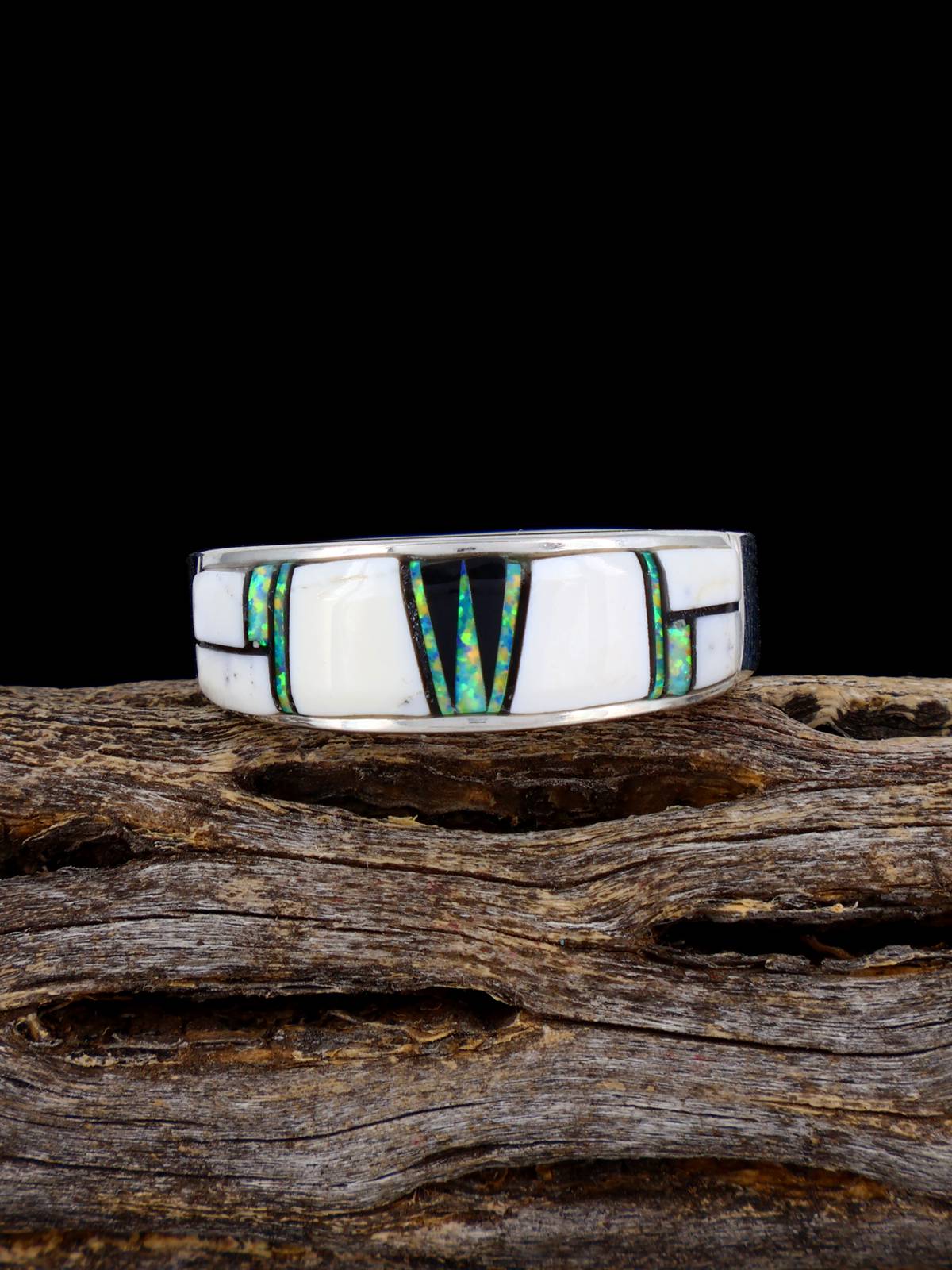 Navajo White Buffalo Inlay Ring, Size 9