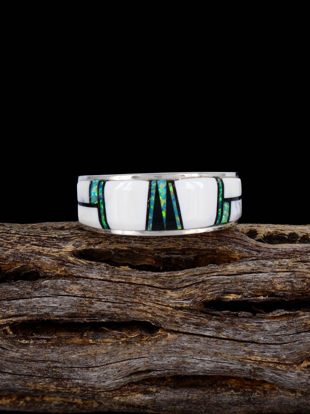 Navajo White Buffalo Inlay Ring, Size 12