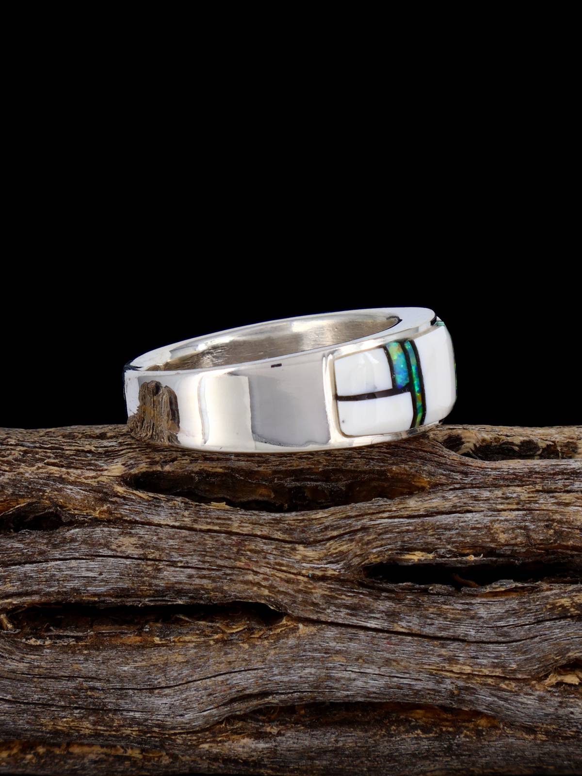 Navajo White Buffalo Inlay Ring, Size 12