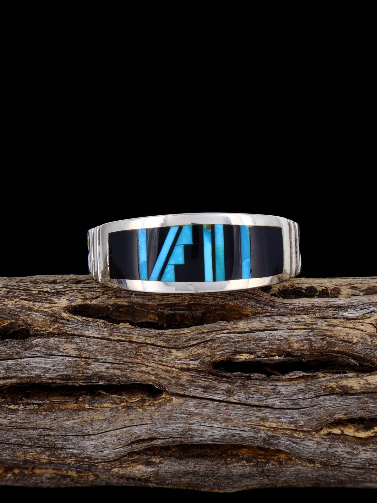 Navajo Onyx and Turquoise Inlay Ring Size 13 1/2