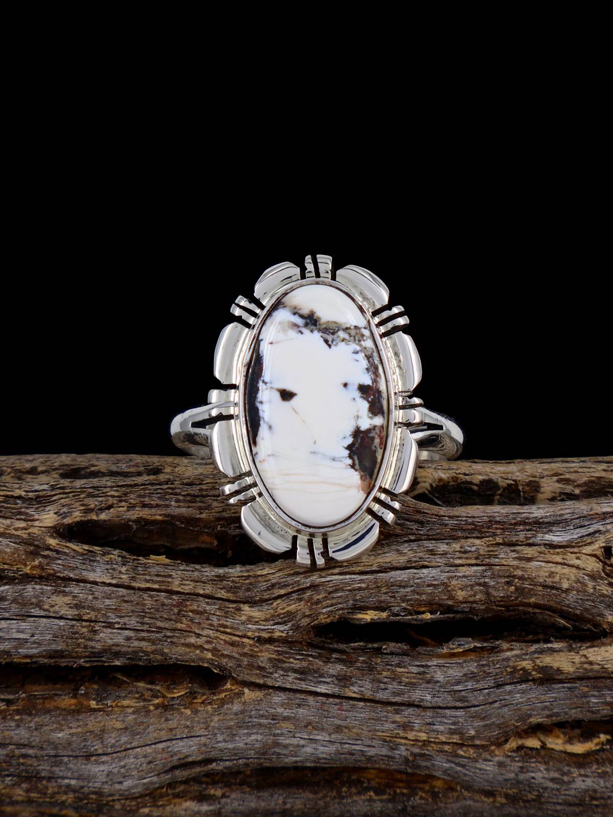Navajo Sterling Silver White Buffalo Ring, Size 8 1/2