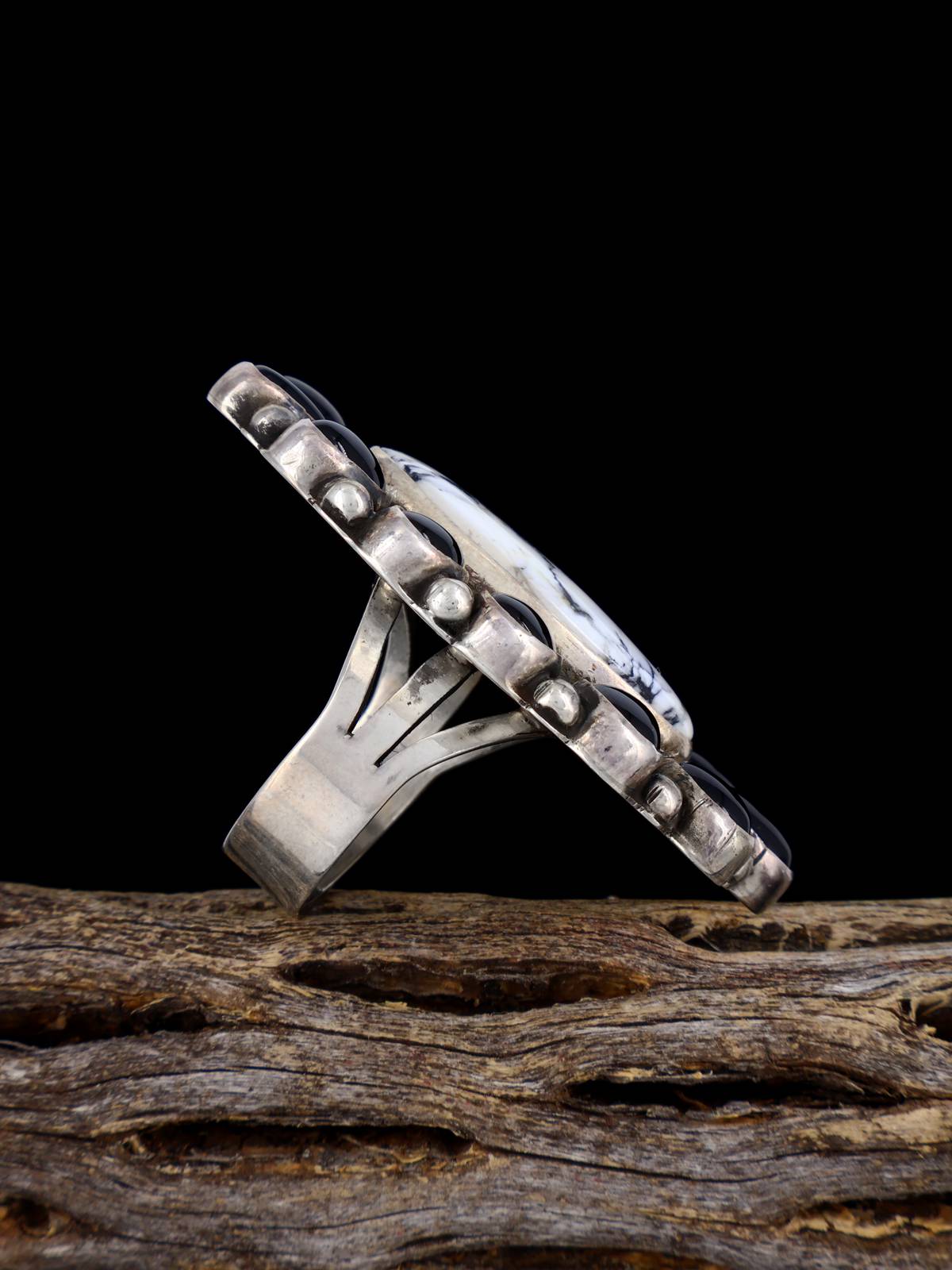 Anillo de racimo de búfalo blanco y turquesa navajo, tamaño 6 3/4