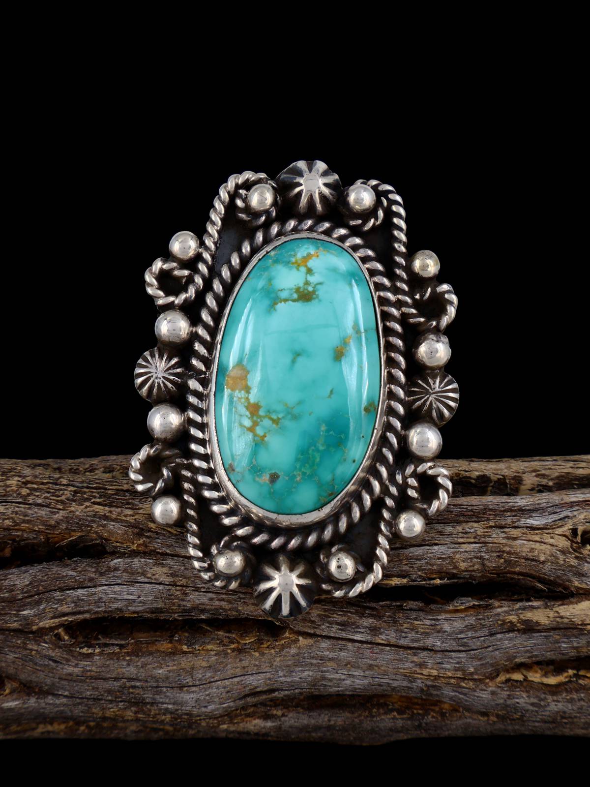 Navajo Sonoran Gold Turquoise Sterling Silver Ring, Size 7 1/2