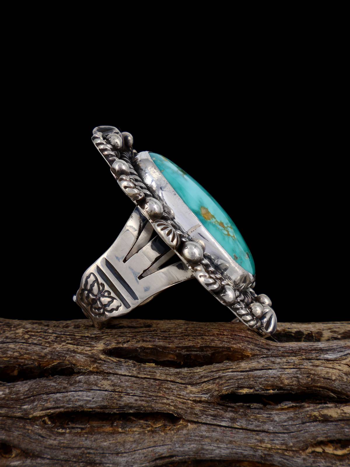 Navajo Sonoran Gold Turquoise Sterling Silver Ring, Size 7 1/2