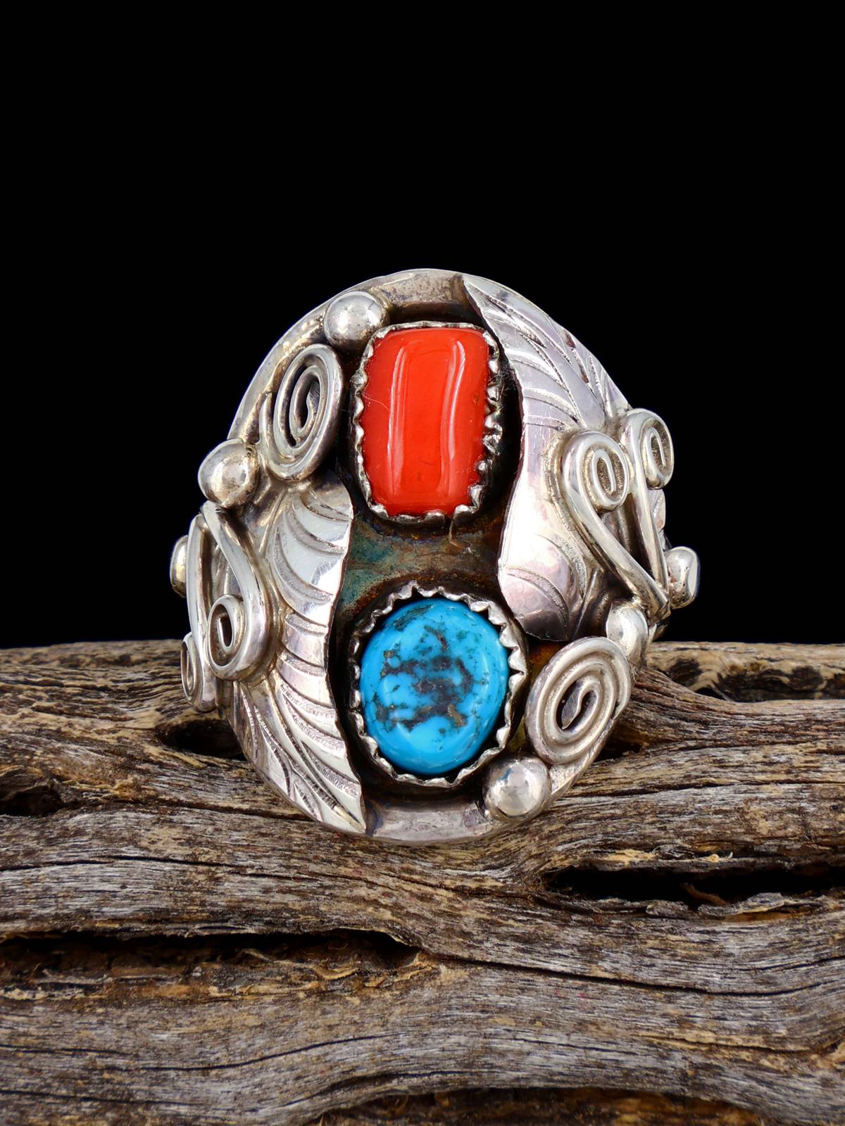 Bague en argent sterling corail rouge, taille 6 1/2