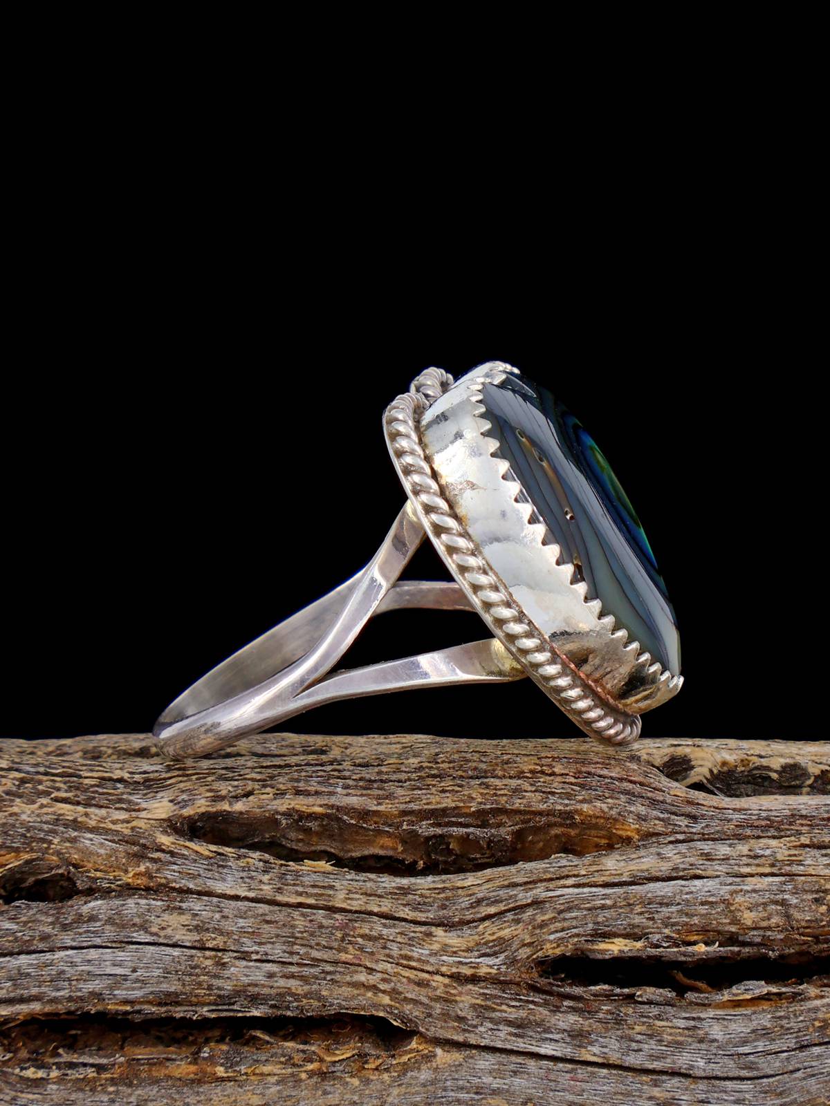 Navajo Sterling Silver Abalone Heart Ring, Size 9