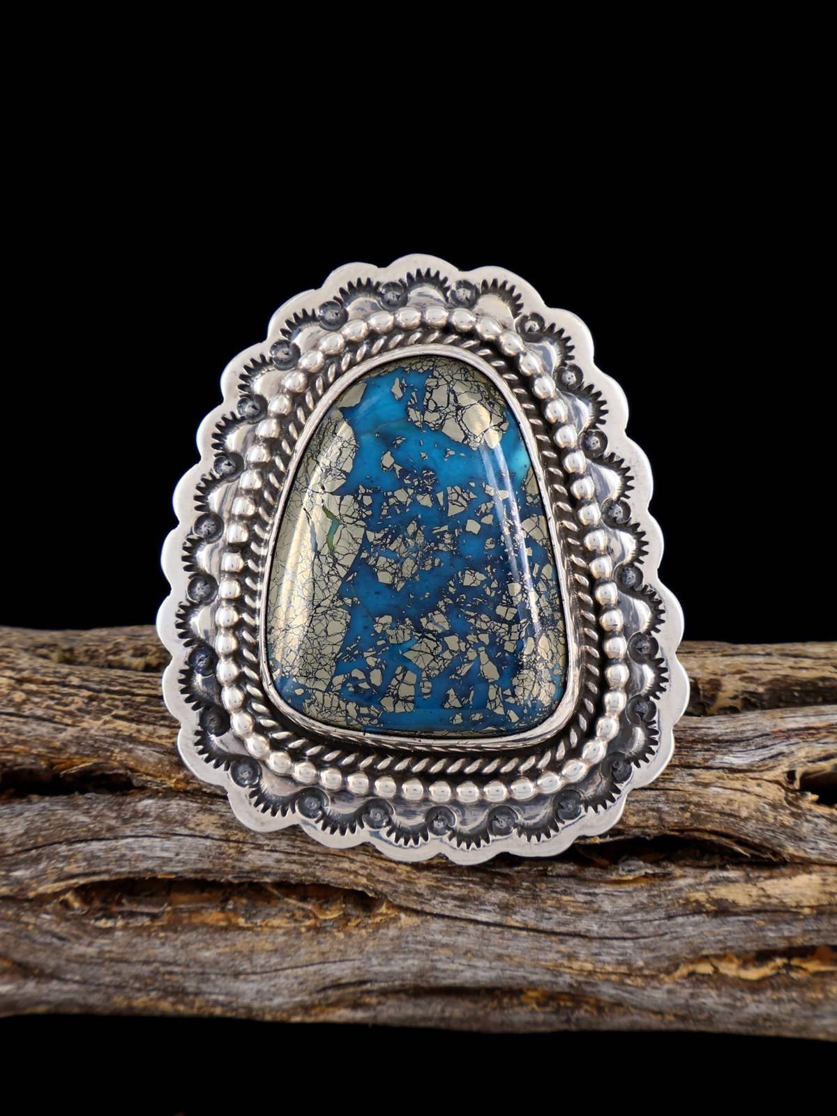 Navajo Persian Turquoise Adjustable Ring, Size 7+