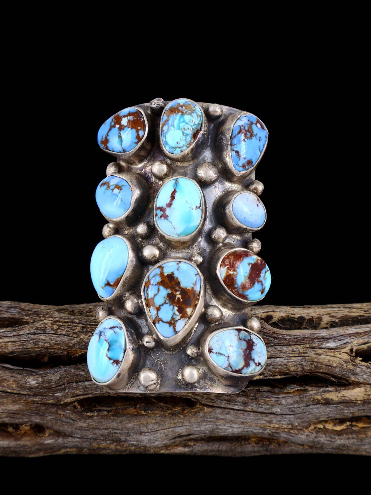 Navajo Golden Hill Turquoise Cluster Ring, Size 11 - PuebloDirect.com