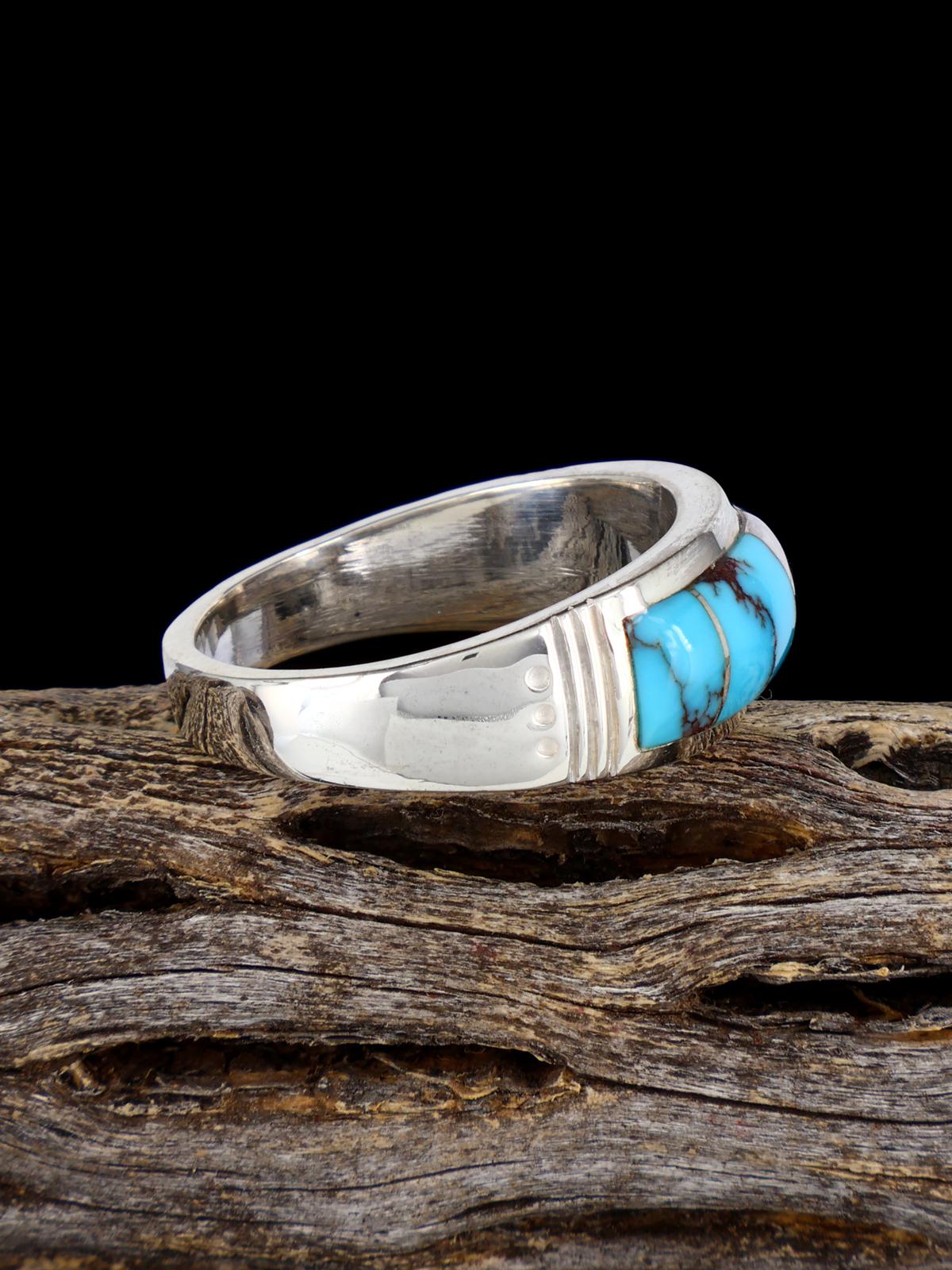Navajo Turquoise Inlay Ring, Size 11 1/2 - PuebloDirect.com