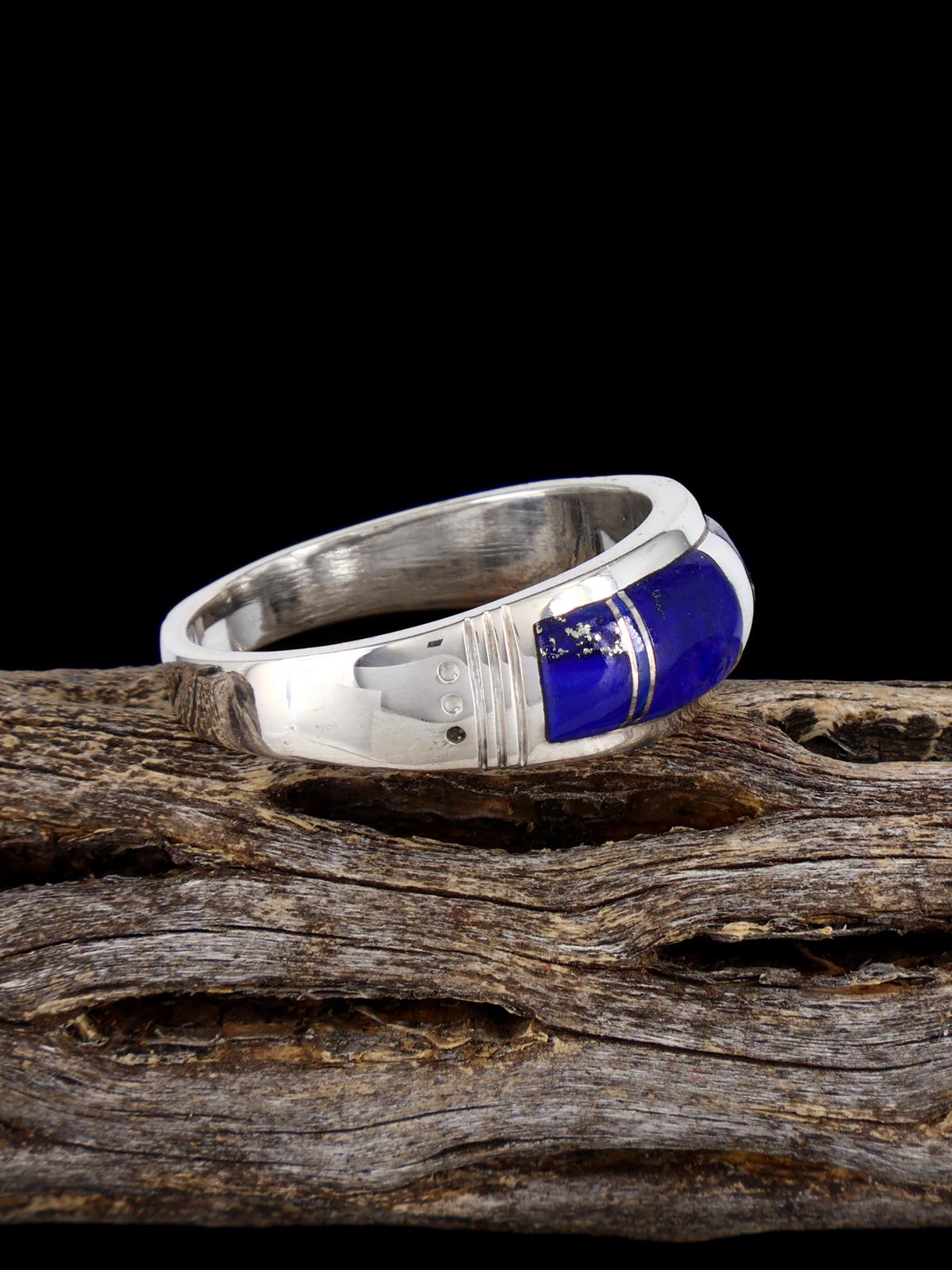 Navajo Lapis Inlay Ring, Size 12 1/4 - PuebloDirect.com