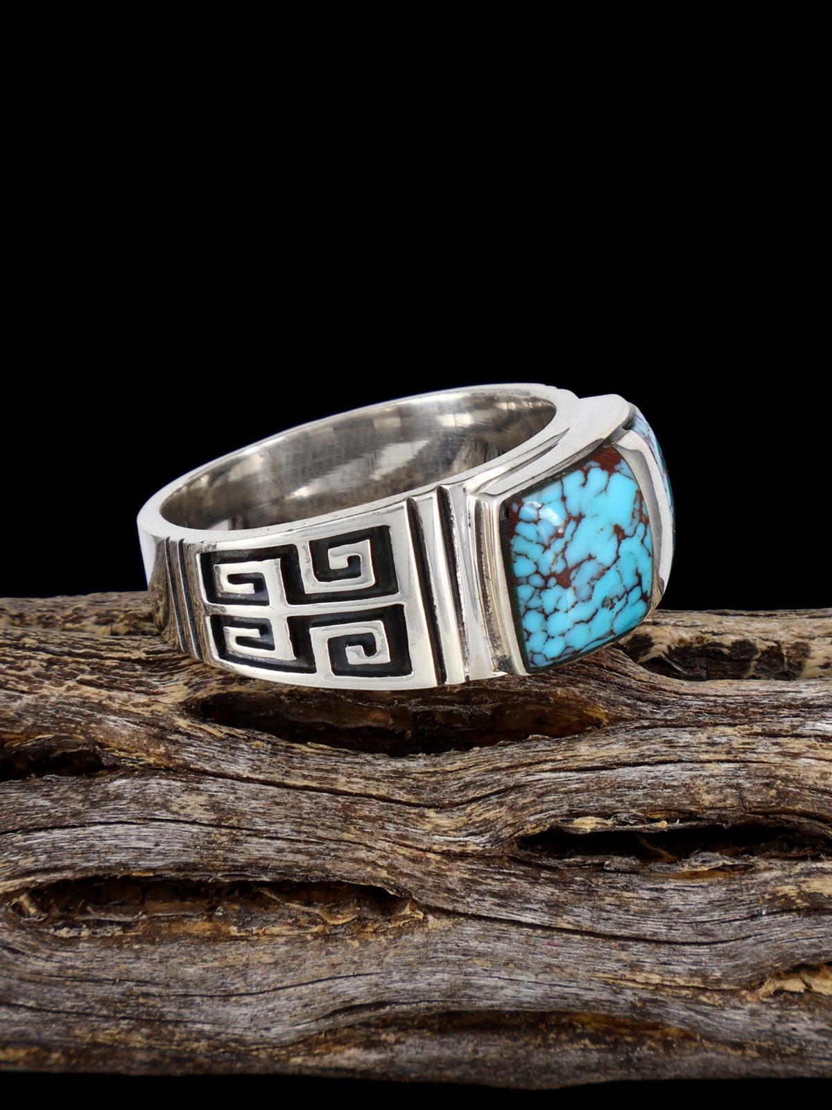 Navajo Turquoise Inlay Ring, Size 12 3/4 - PuebloDirect.com