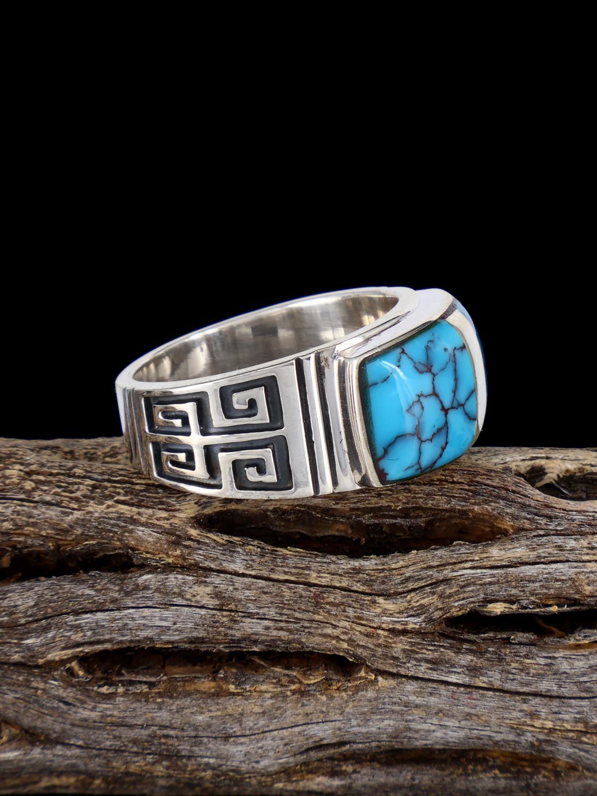Navajo Turquoise Inlay Ring, Size 10 - PuebloDirect.com