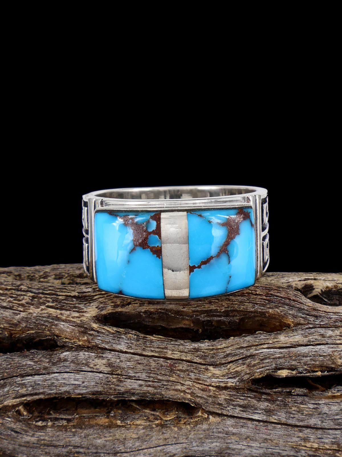 Navajo Turquoise Inlay Ring, Size 9 1/4 - PuebloDirect.com