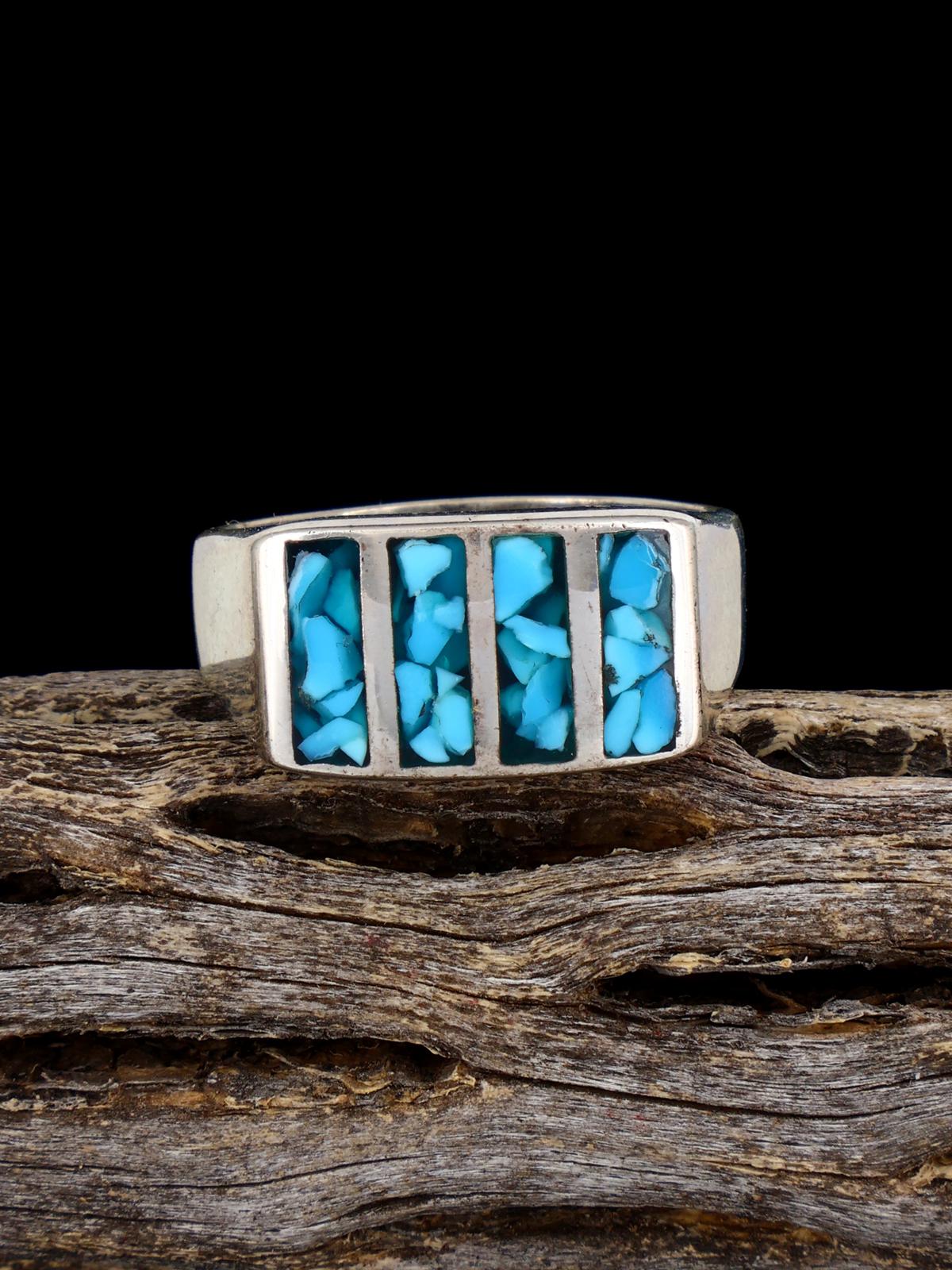 Estate Sterling Silver Turquoise Chip Inlay Ring, Size 11 1/2 - PuebloDirect.com