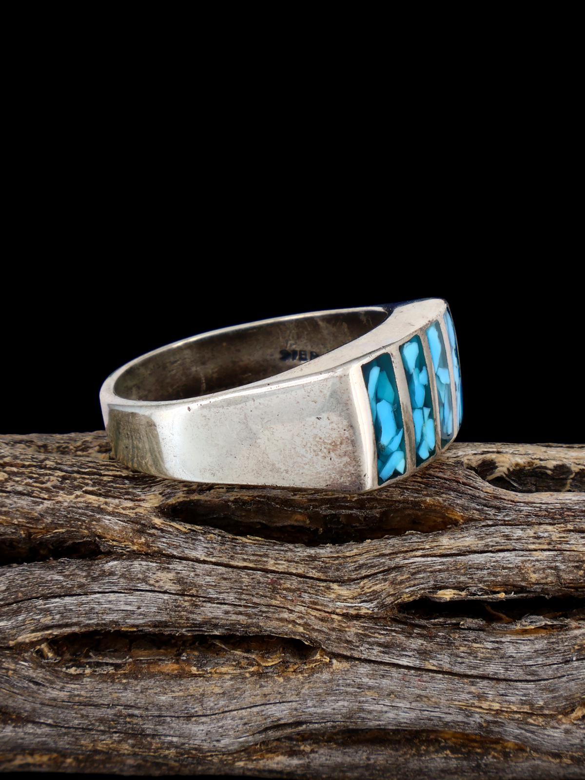 Estate Sterling Silver Turquoise Chip Inlay Ring, Size 11 1/2 - PuebloDirect.com
