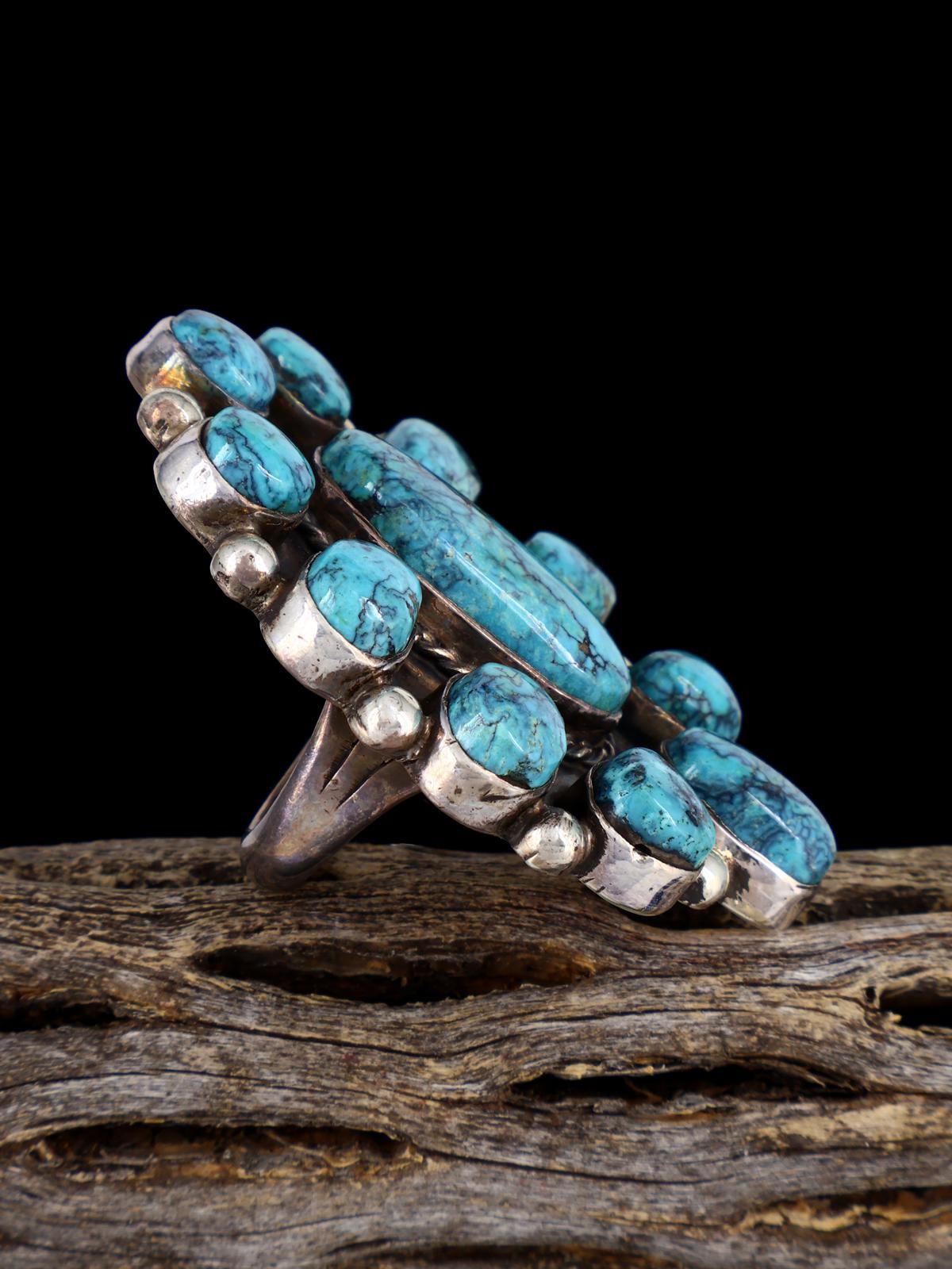 Estate Sterling Silver Turquoise Cluster Ring, Size 5 - PuebloDirect.com