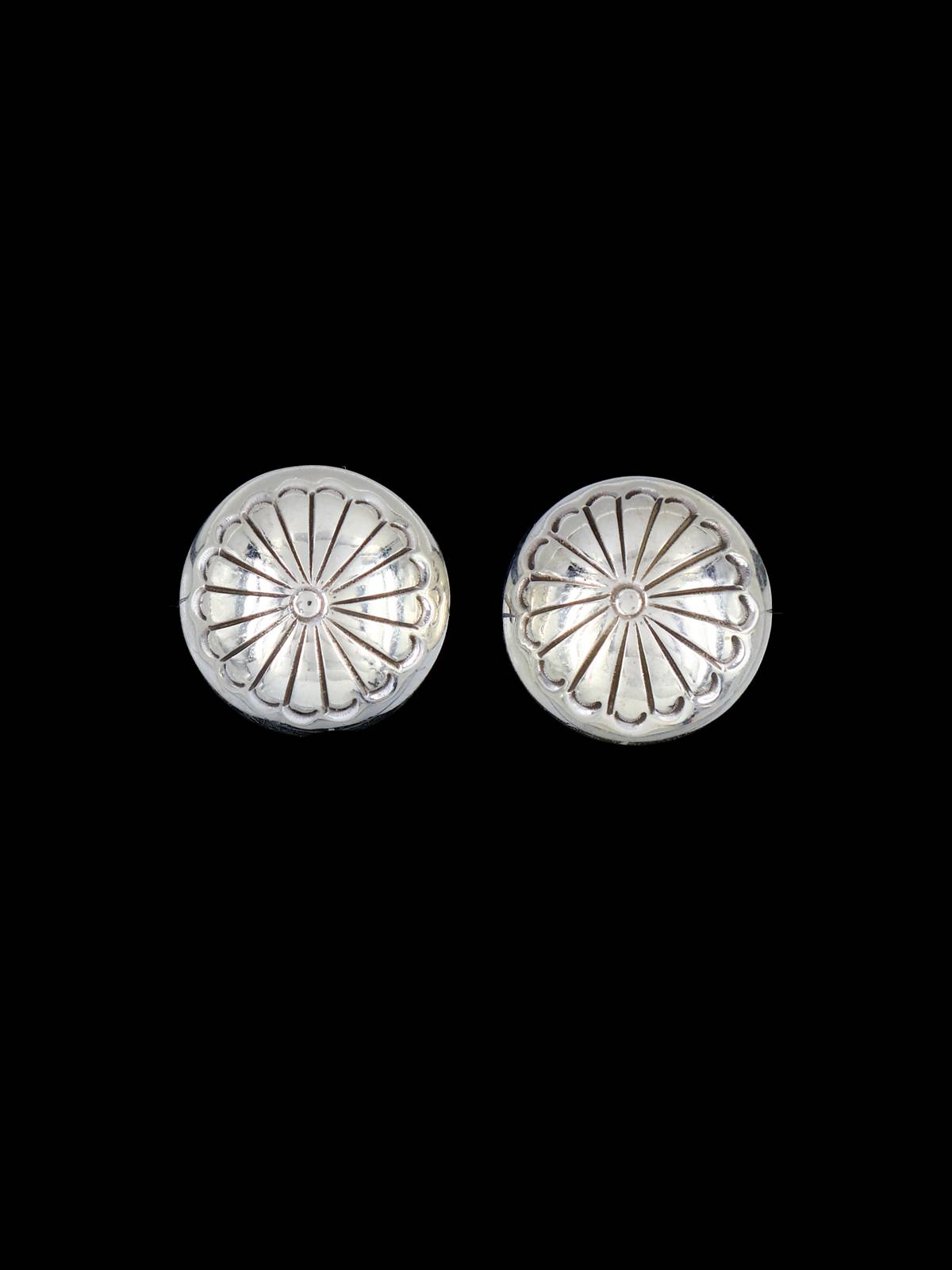 Navajo Sterling Silver Stamped Post Disc Earrings - PuebloDirect.com