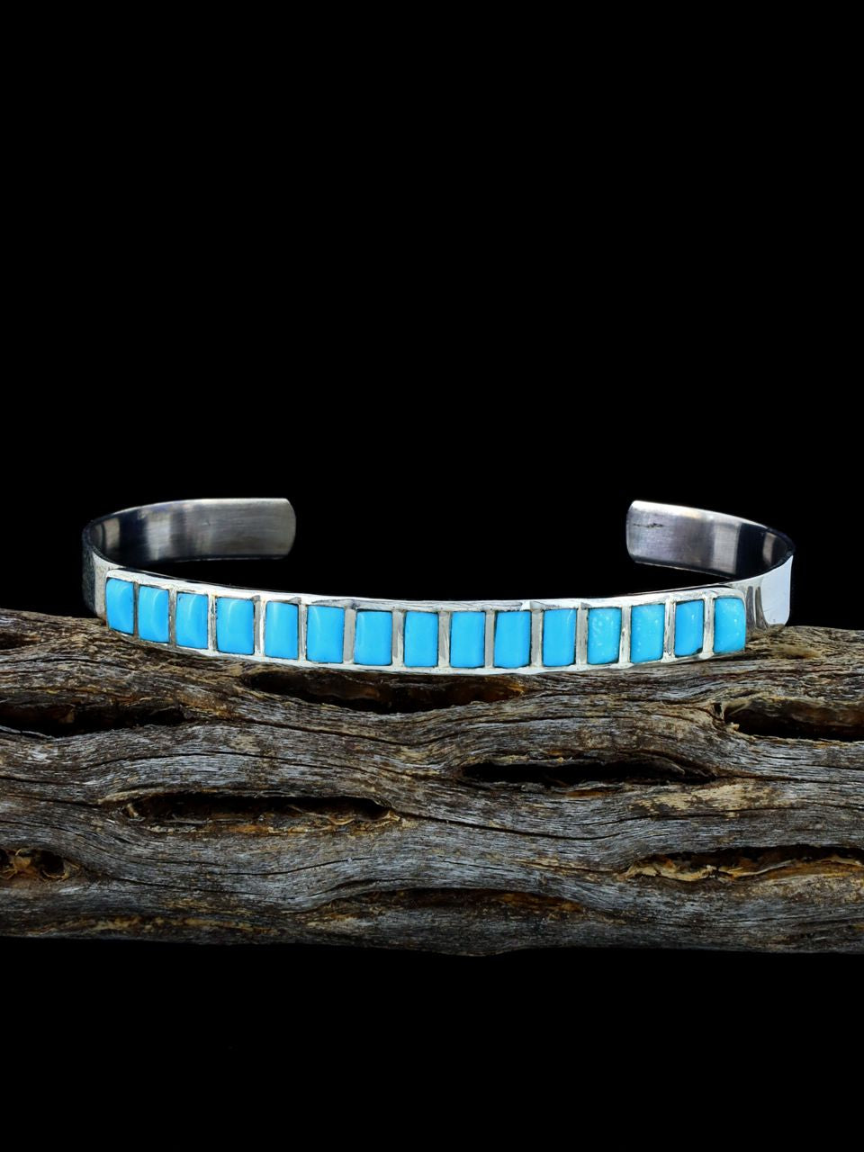 Native American Sterling Turquoise Zuni Inlay Cuff Bracelet - PuebloDirect.com