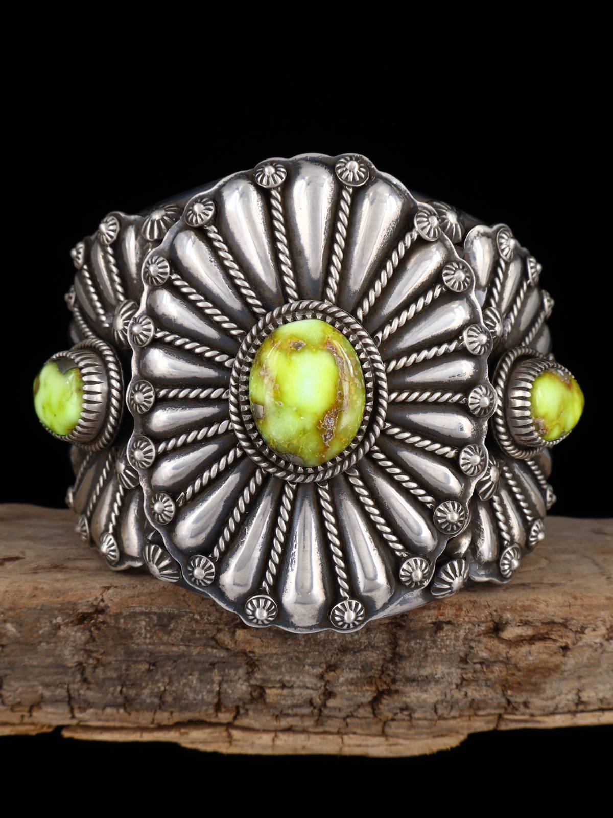 Navajo Palomino Variscite Sculpted Sterling Silver Cuff Bracelet - PuebloDirect.com