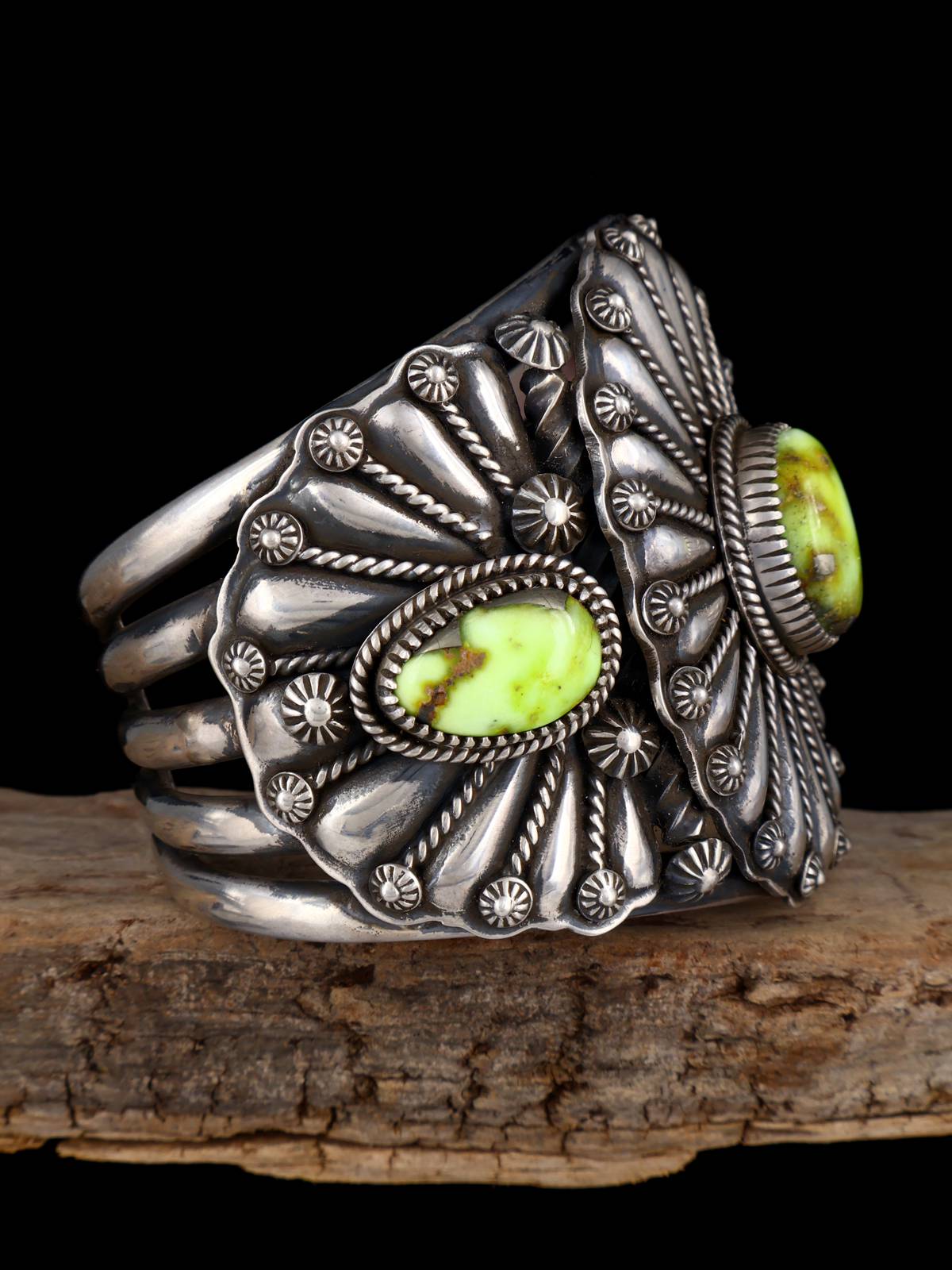 Navajo Palomino Variscite Sculpted Sterling Silver Cuff Bracelet - PuebloDirect.com