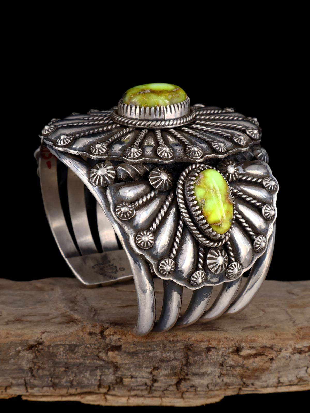 Navajo Palomino Variscite Sculpted Sterling Silver Cuff Bracelet - PuebloDirect.com